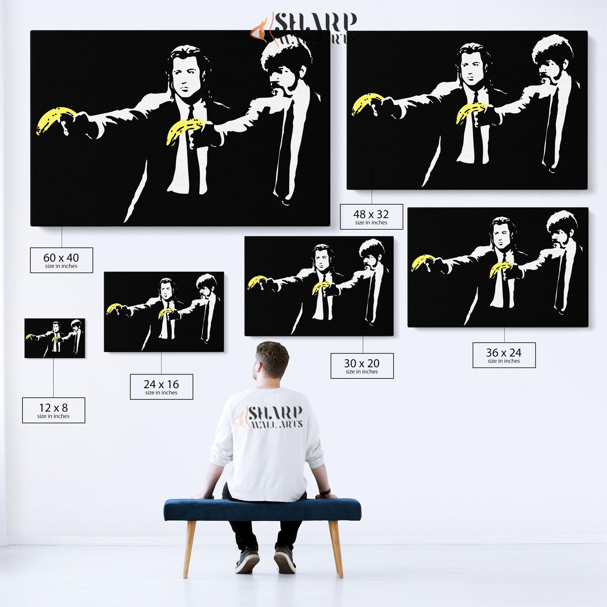 BANKSY Pulp Fiction Banana CANVAS PRINT poster Graffiti Art 24x 24 | UK BANKSY Pulp Fiction Banana CANVAS PRINT poster Graffiti Art 24x 24 | UK