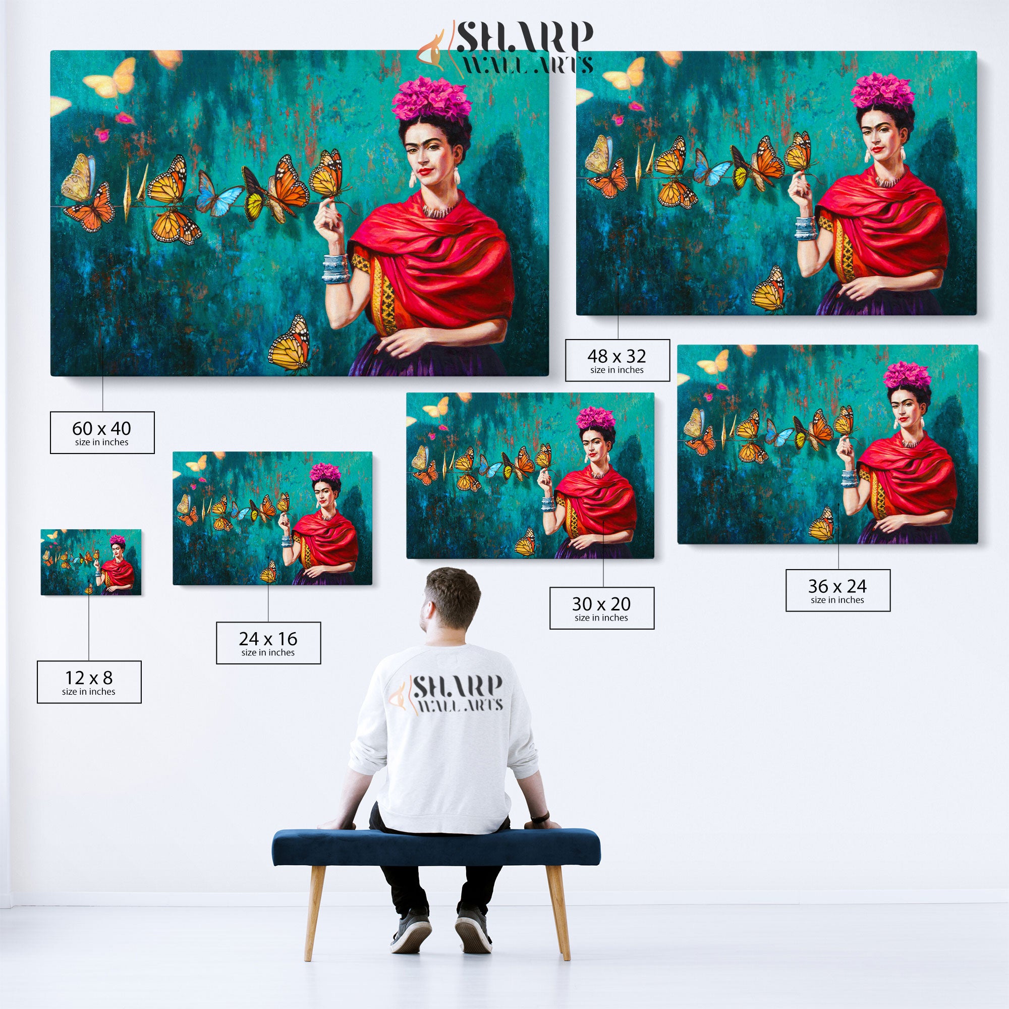 Frida Kahlo And Butterfly Canvas Wall Art