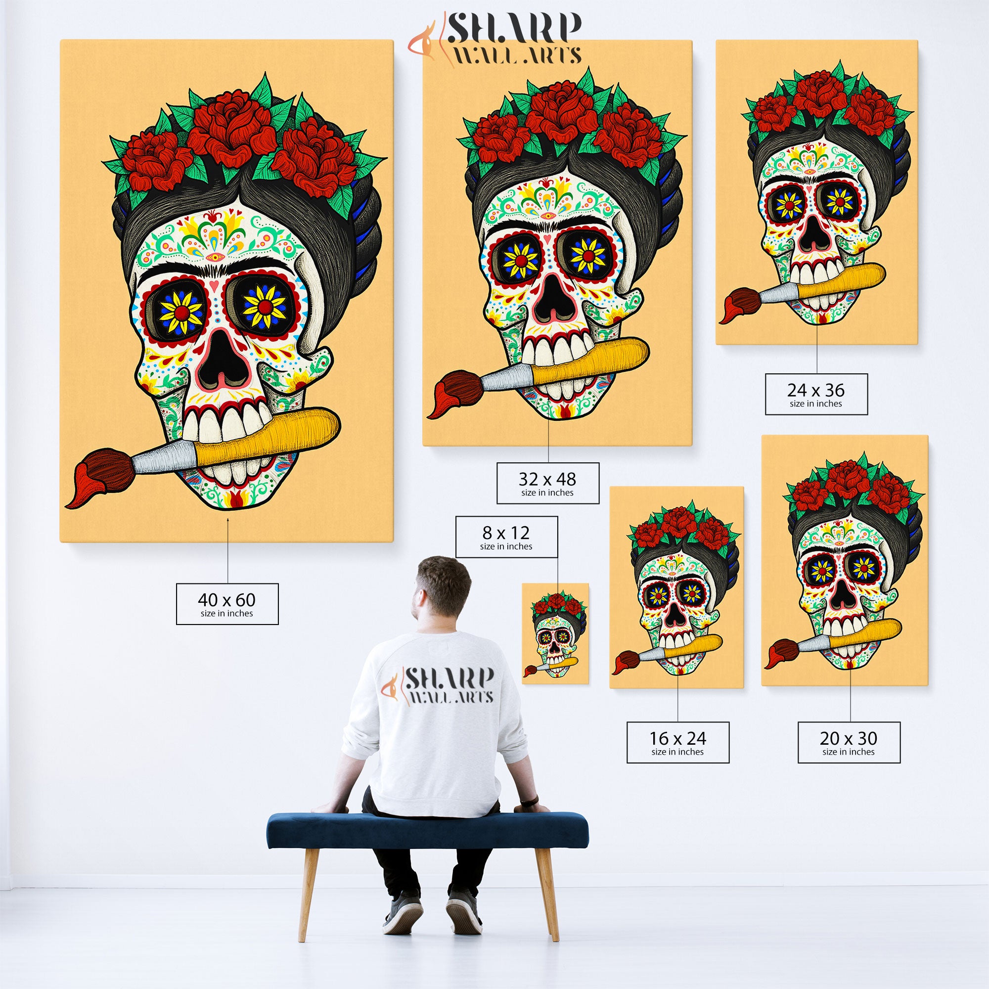 Frida Kahlo Skull Drawing Canvas Wall Art