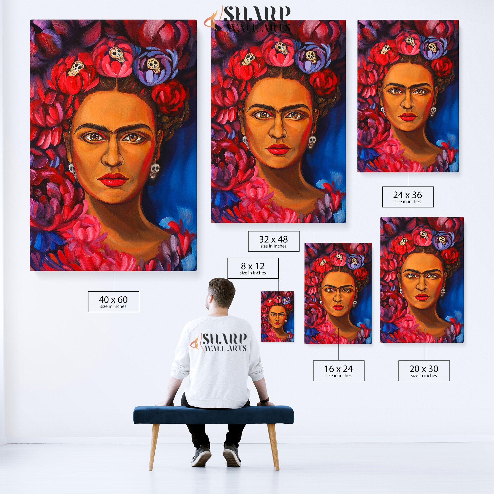 Frida Kahlo Portrait Flowers Skull Canvas Wall Art