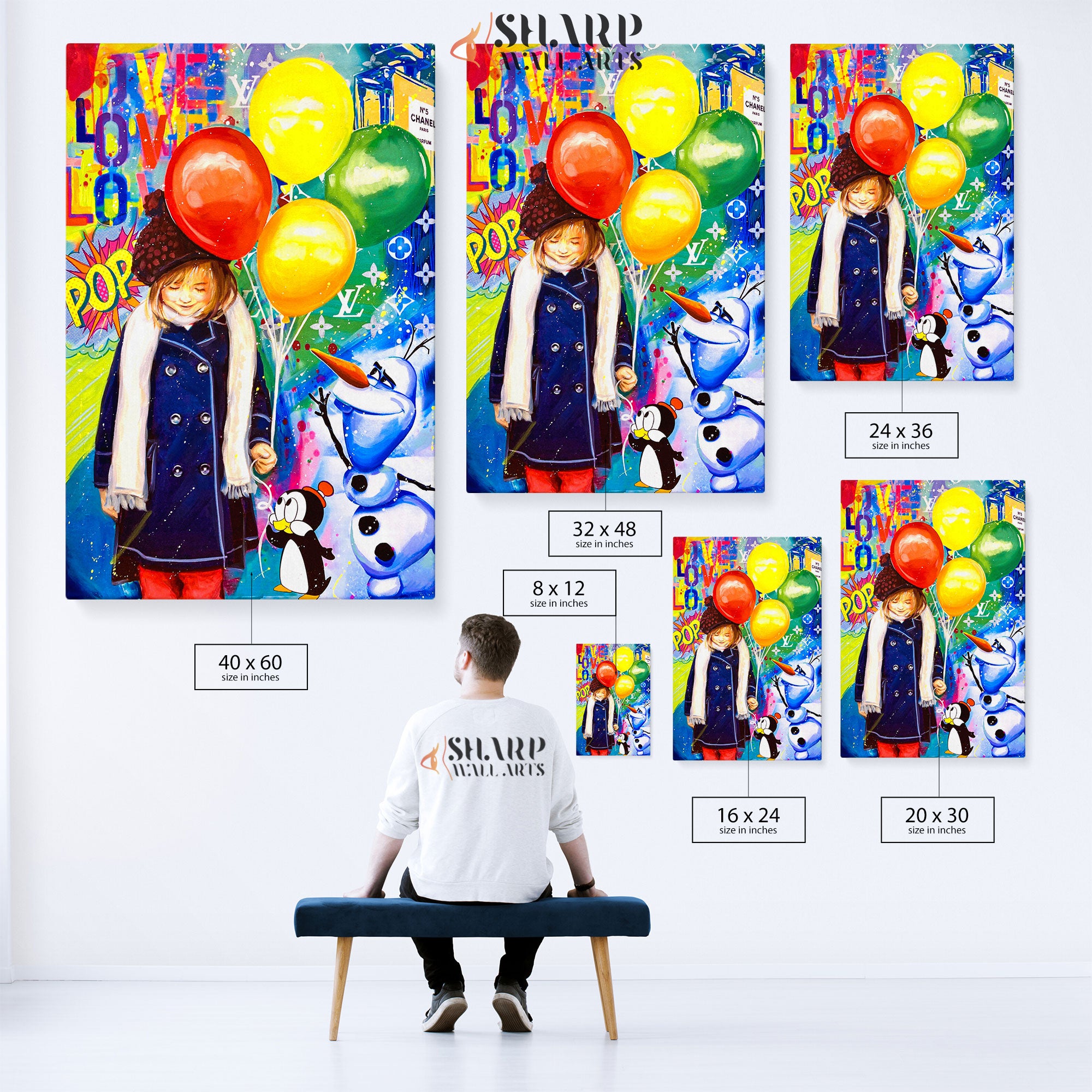 Little Girl With Colorful Balloons Canvas Wall Art