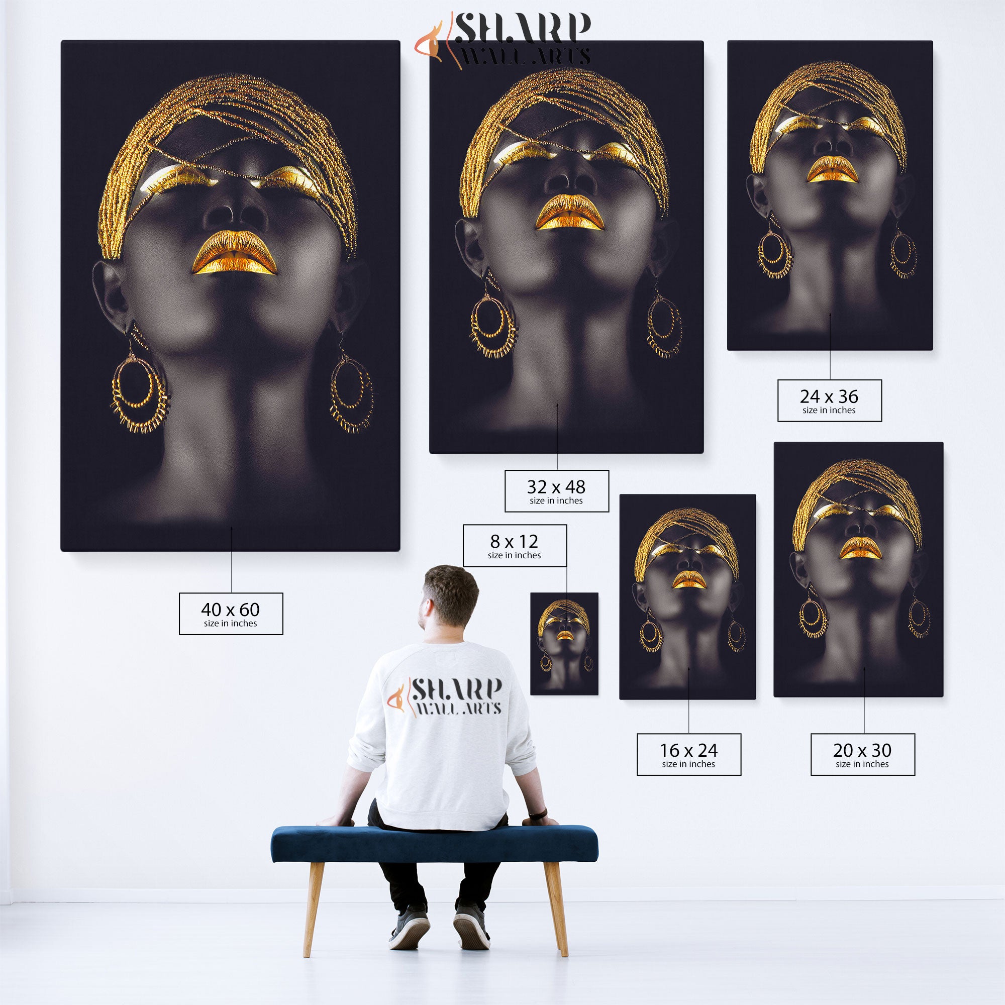 Black Woman With Golden Makeup Canvas Wall Art