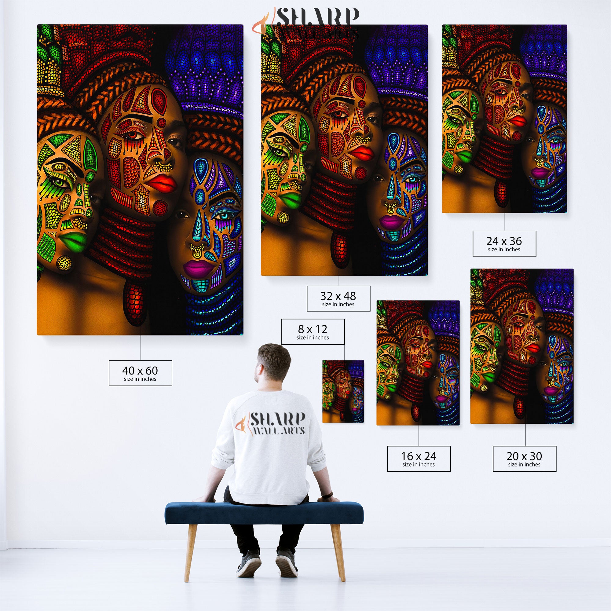 African American Women With Ethnic Tracery Canvas Wall Art