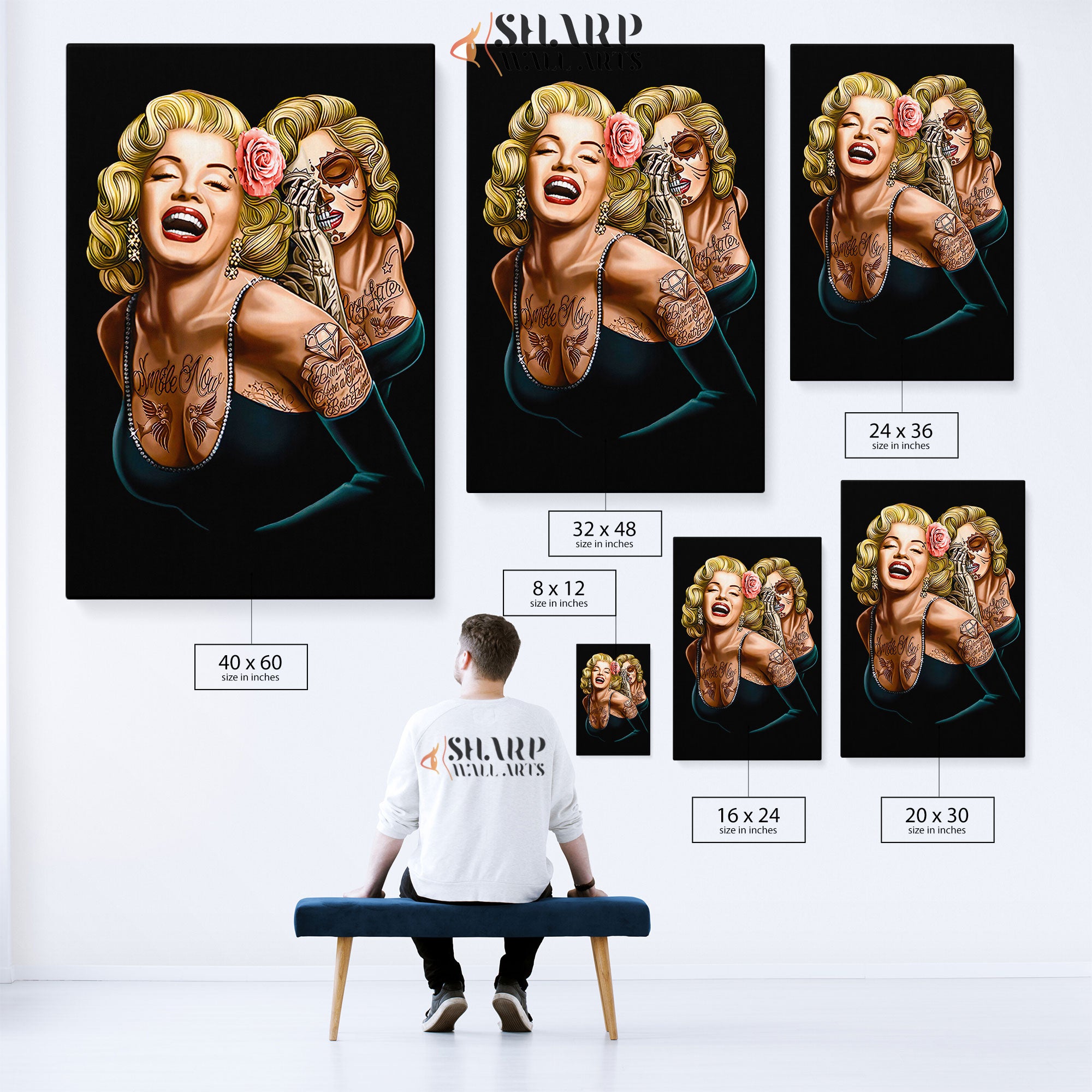 Marilyn Monroe Smile Now Cry Later Tattoo Wall Art Canvas