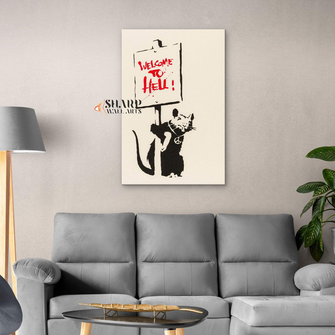 Banksy - Welcome To Hell Wall Art Canvas – SharpWallArts