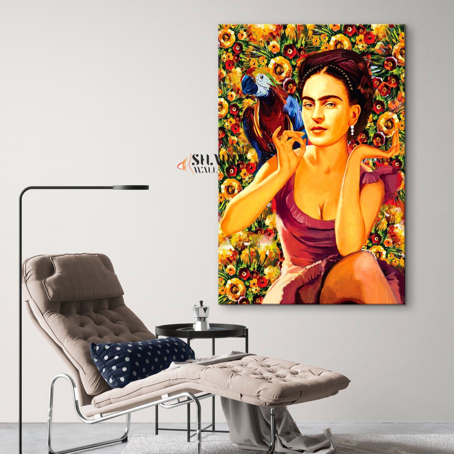 Frida Kahlo Parrot And Flowers Canvas Wall Art