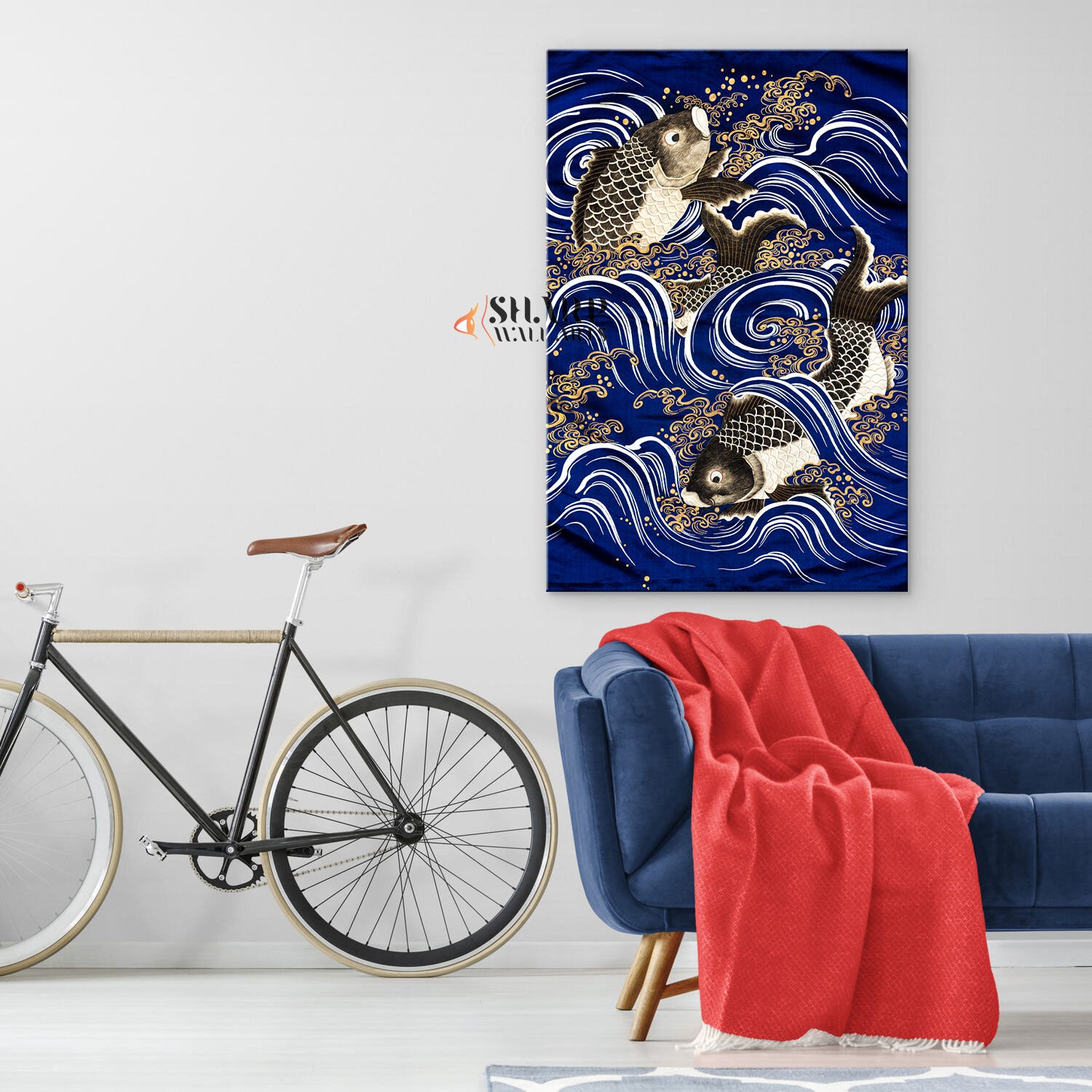 Japanese Carp In Waves Canvas Wall Art