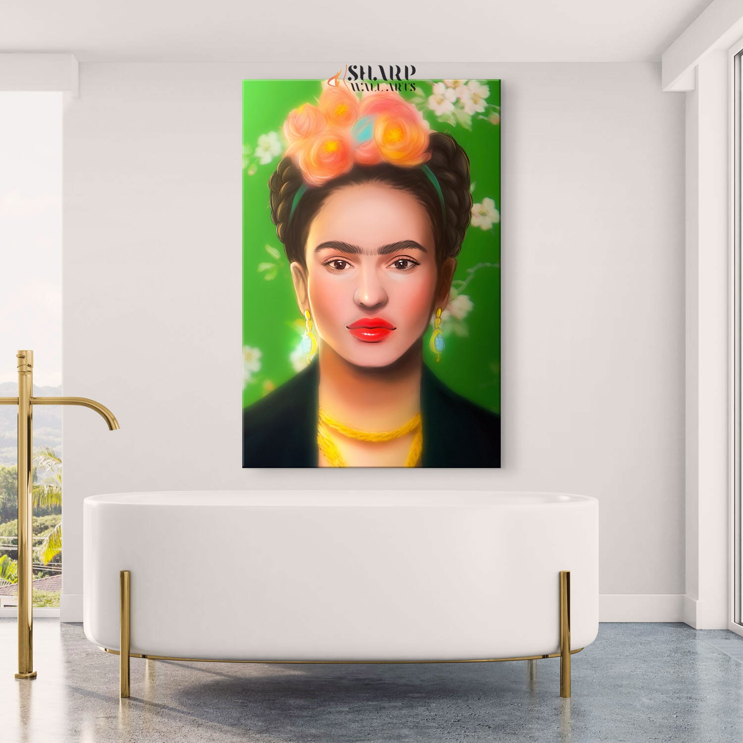 Frida Kahlo Self Portrait Green Canvas Wall Art