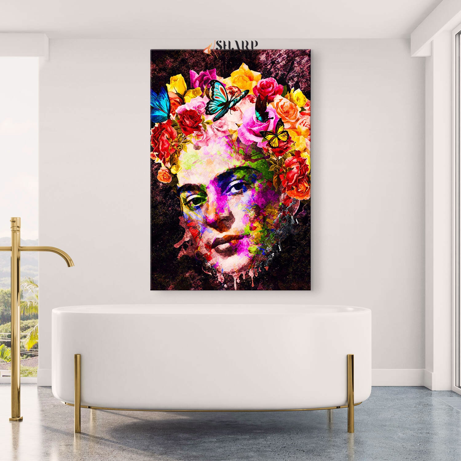 Frida Kahlo Floral Watercolour Canvas Wall Art
