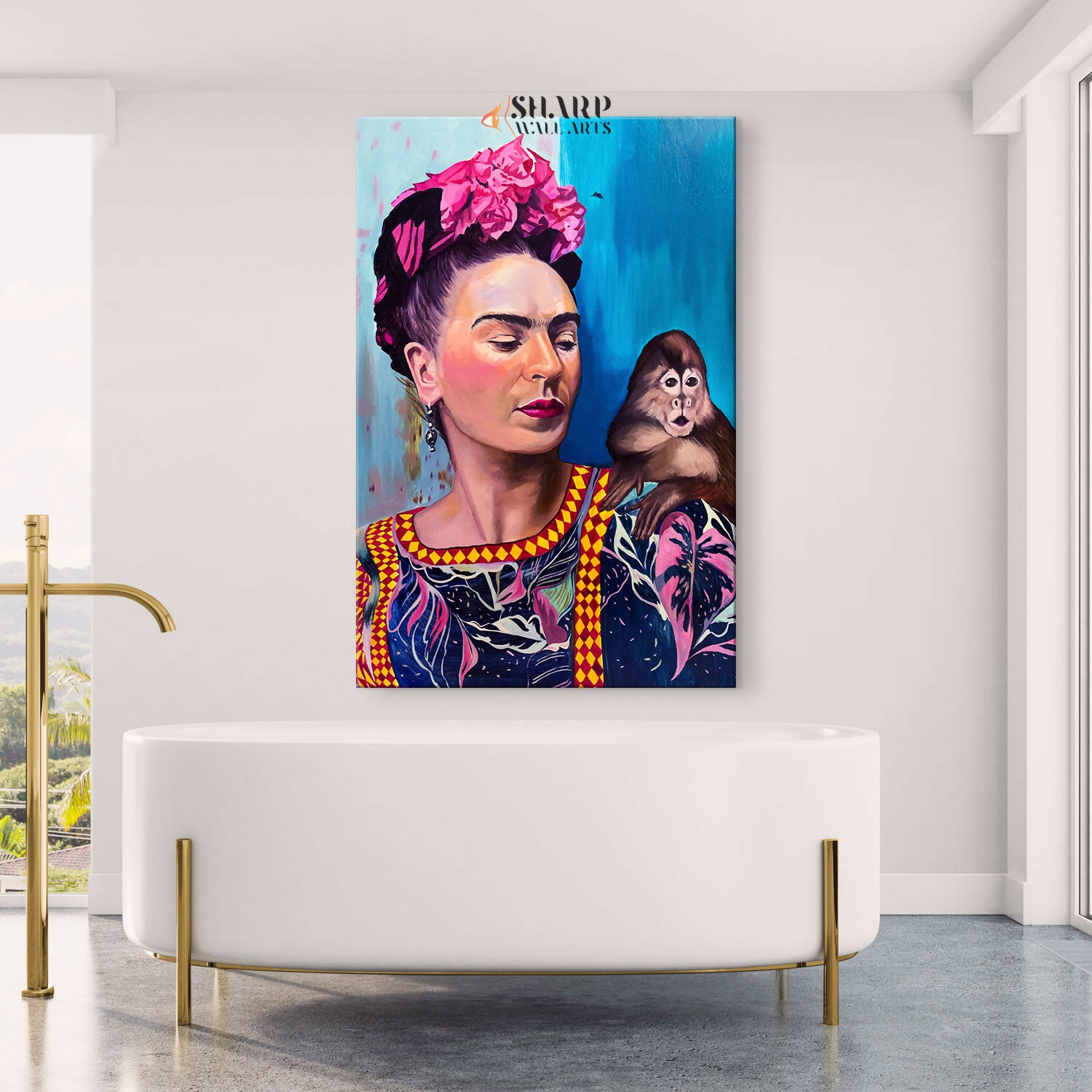 Frida Kahlo Portrait With Monkey Canvas Wall Art