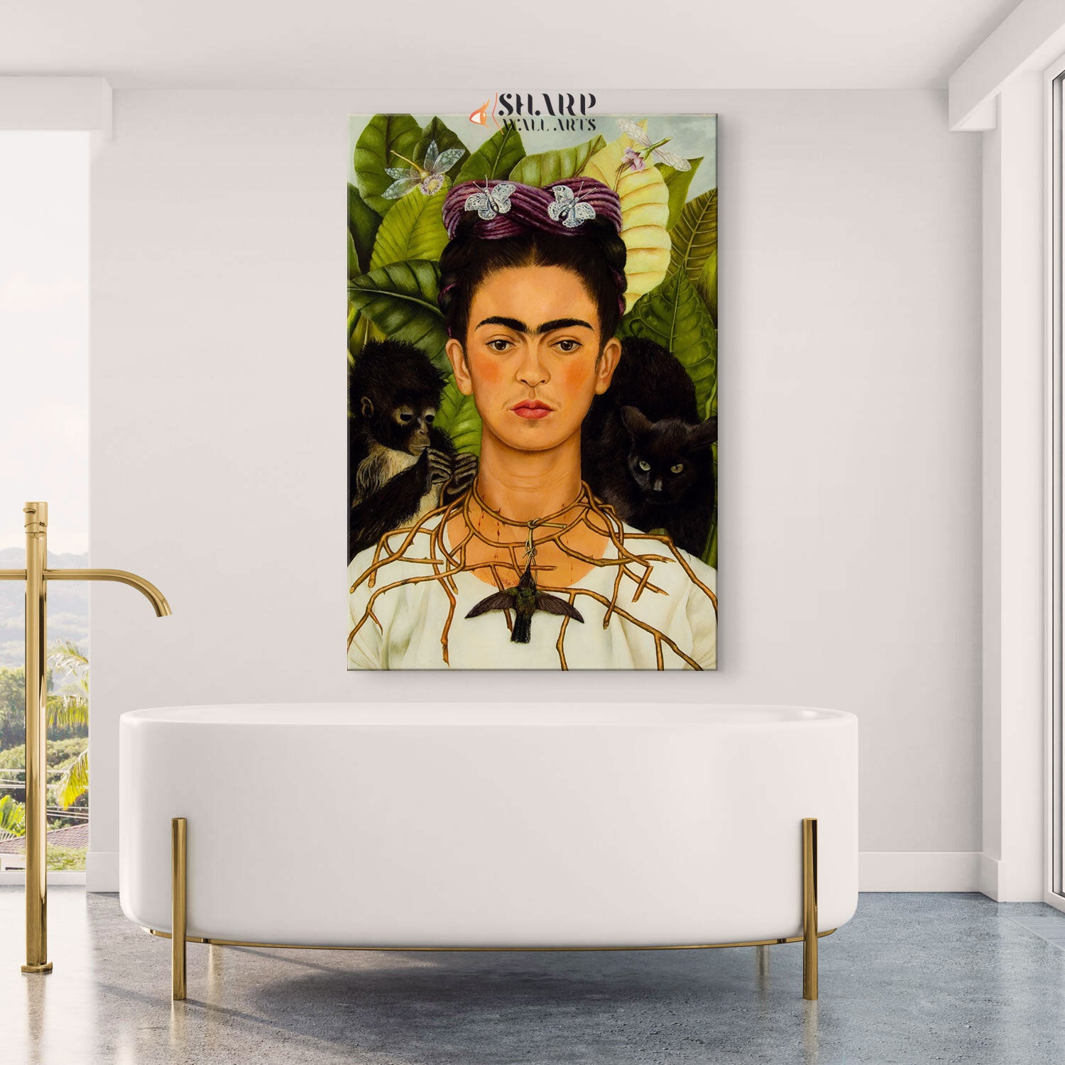 Frida Kahlo Portrait With Thorn Necklace And Hummingbird Canvas Wall Art