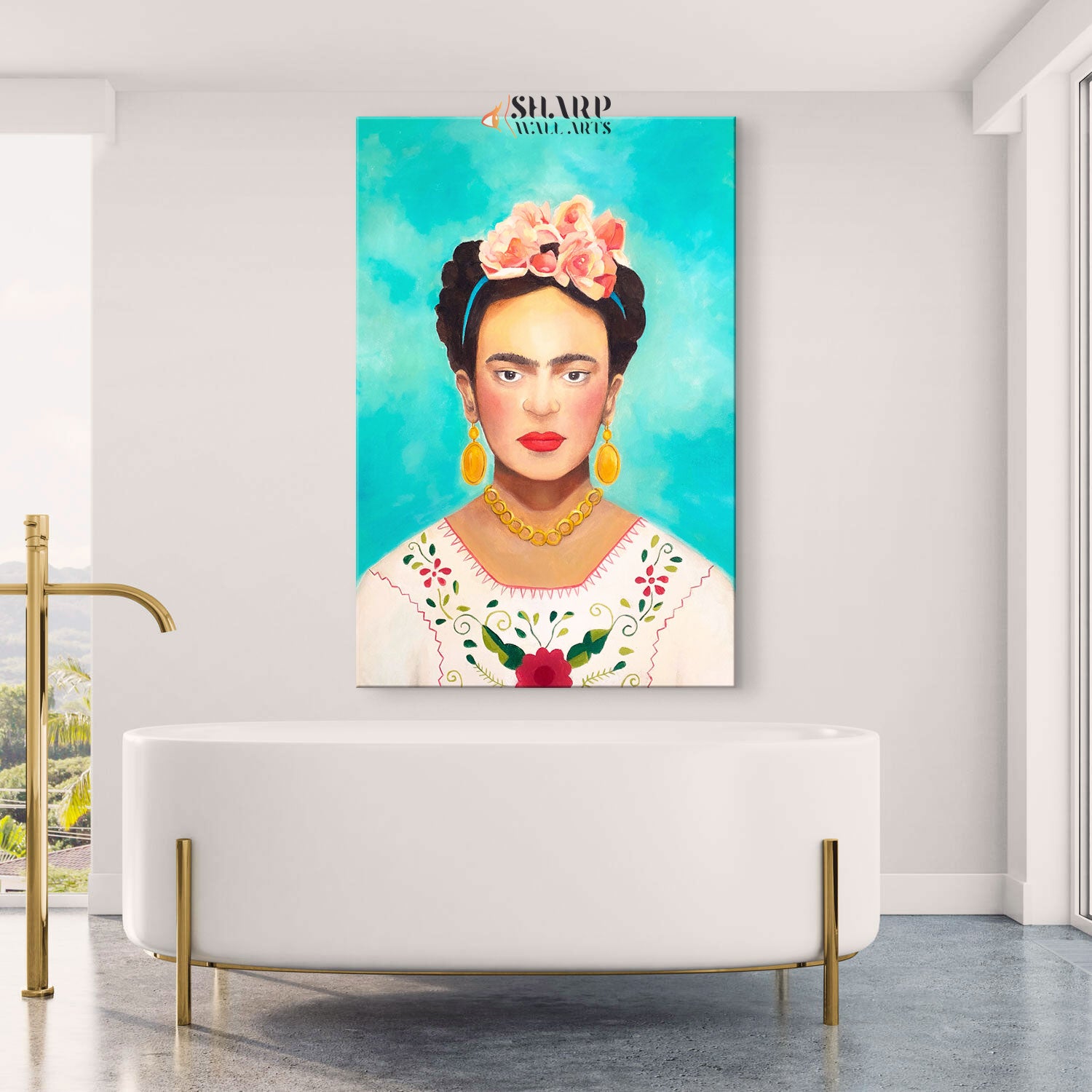 Frida Kahlo In Mexican Folk Wear Canvas Wall Art