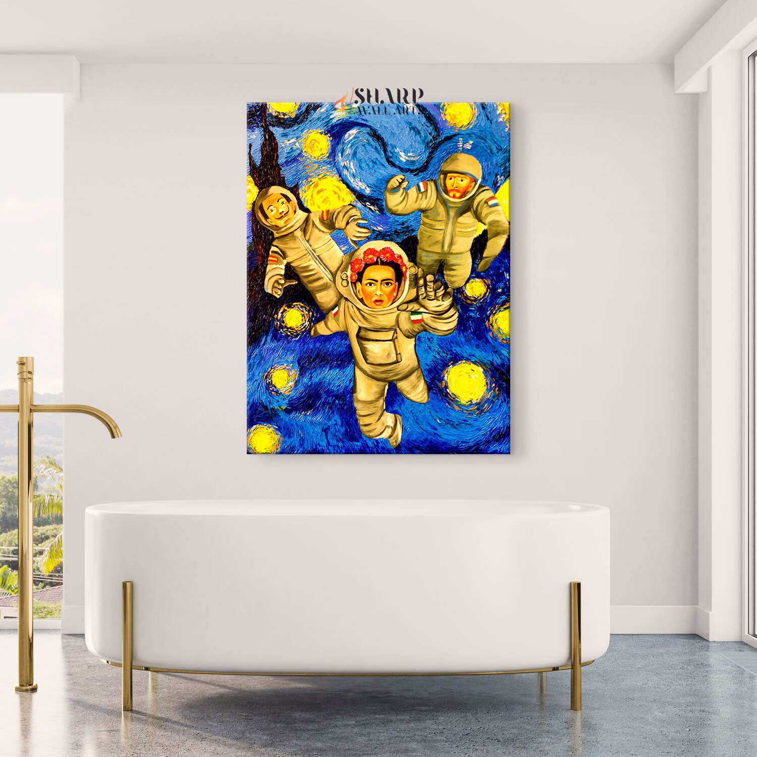 Frida Dali Van Gogh Astronaut Starry Night Canvas Wall Art