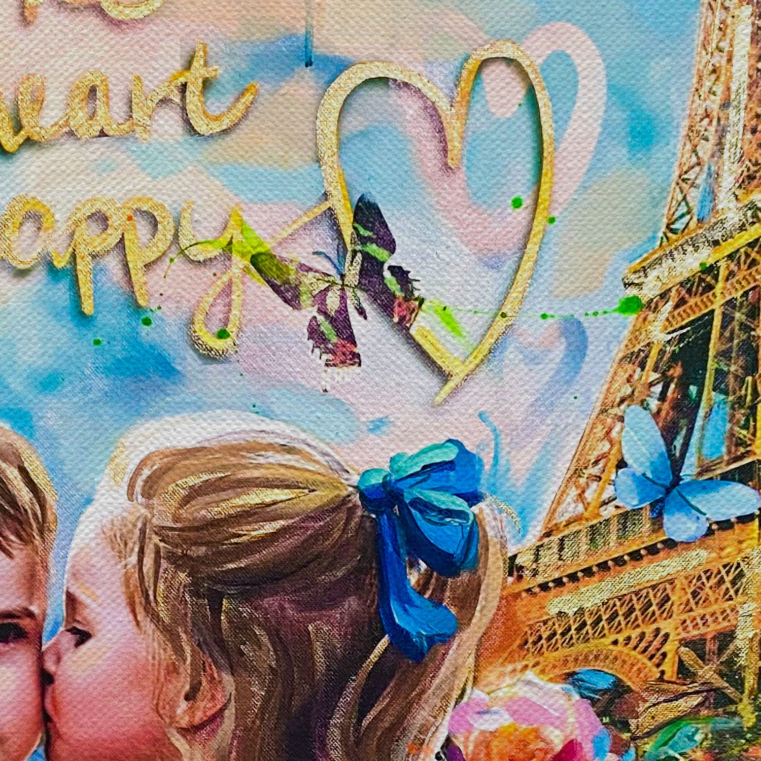 Kids Love In Paris Canvas Wall Art
