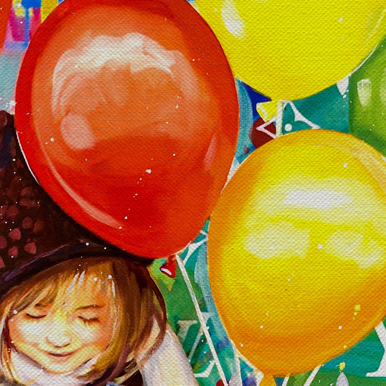 Little Girl With Colorful Balloons Canvas Wall Art