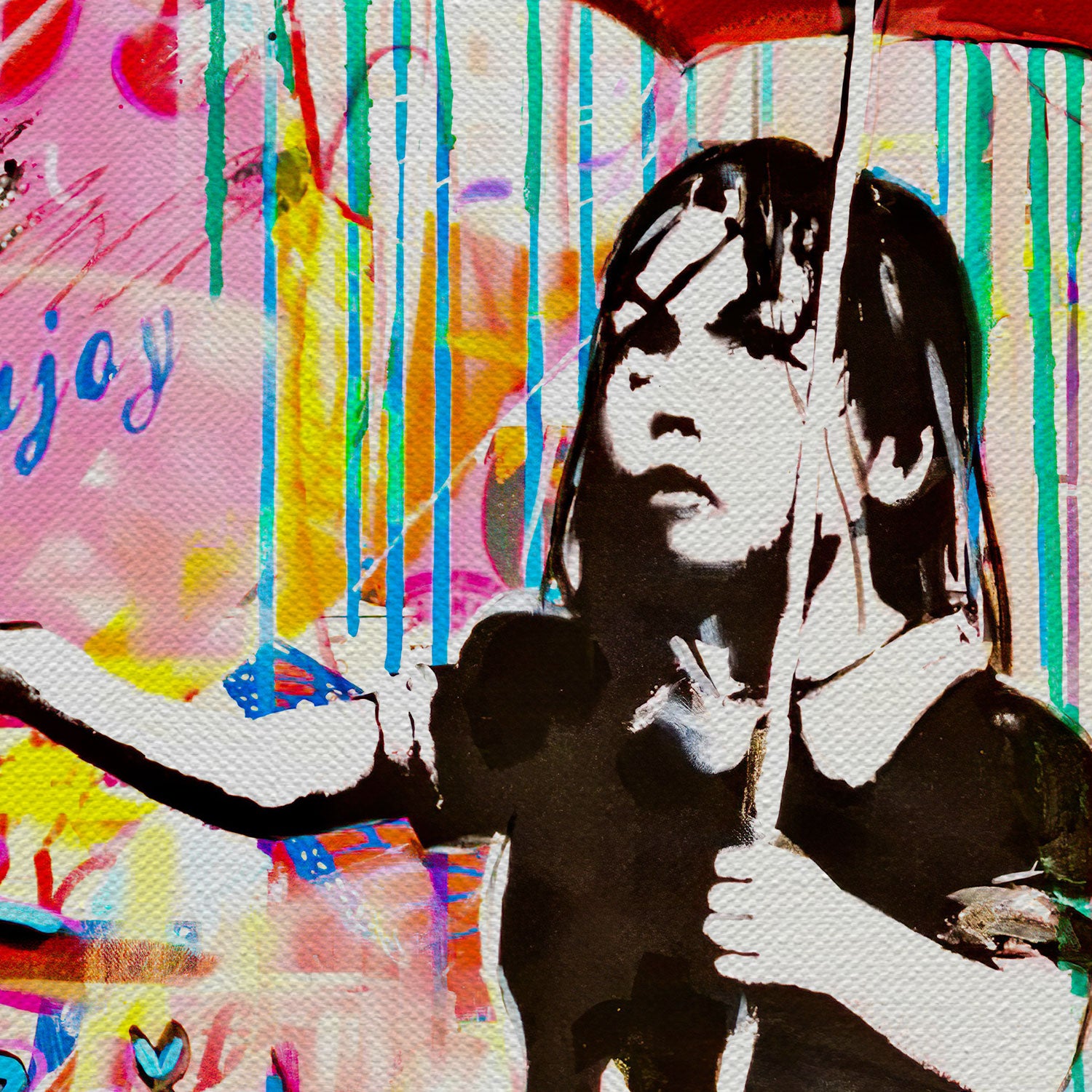 Banksy Girl Under The Rain Of Love Canvas Wall Art