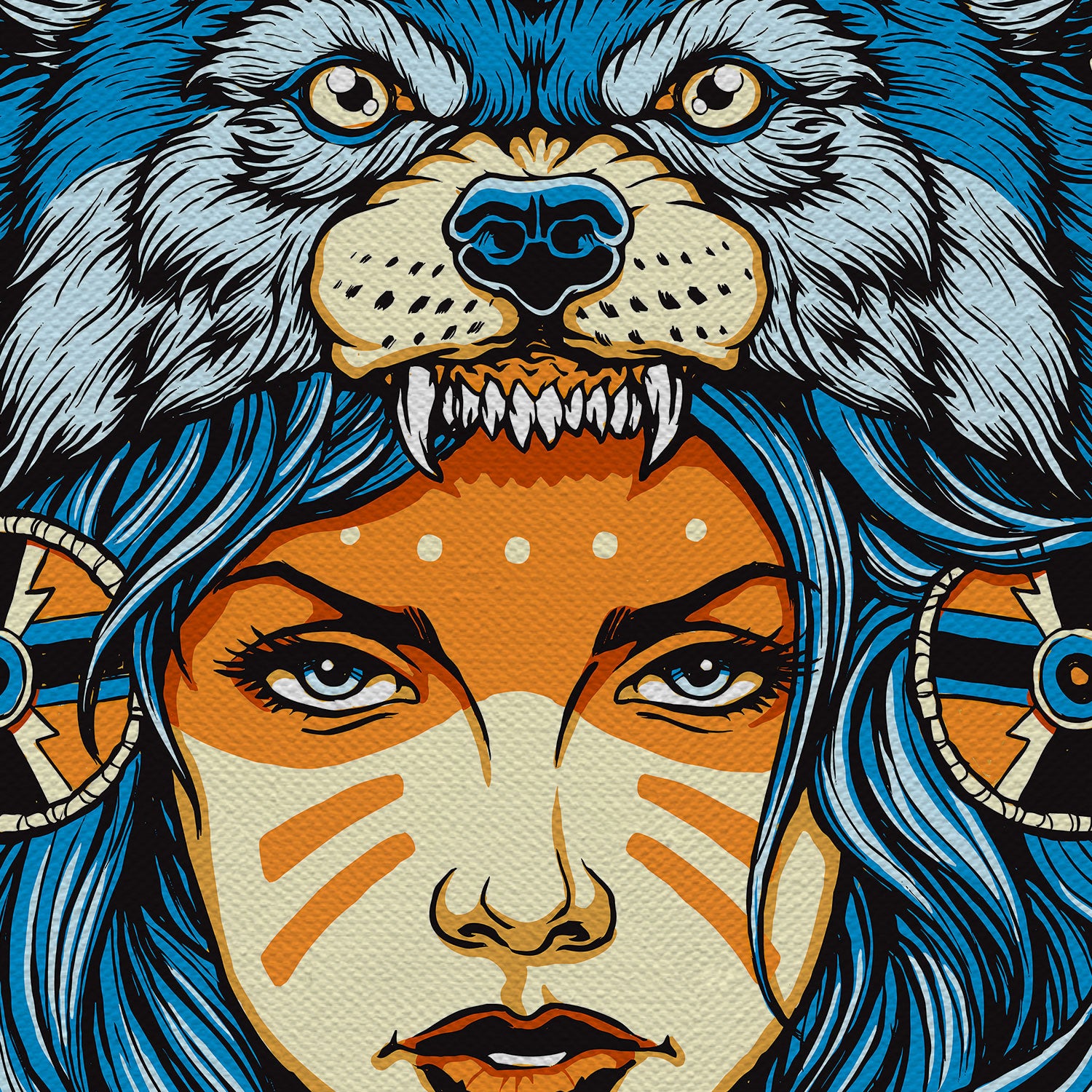 Native American Girl With Wolf Headdress Canvas Wall Art
