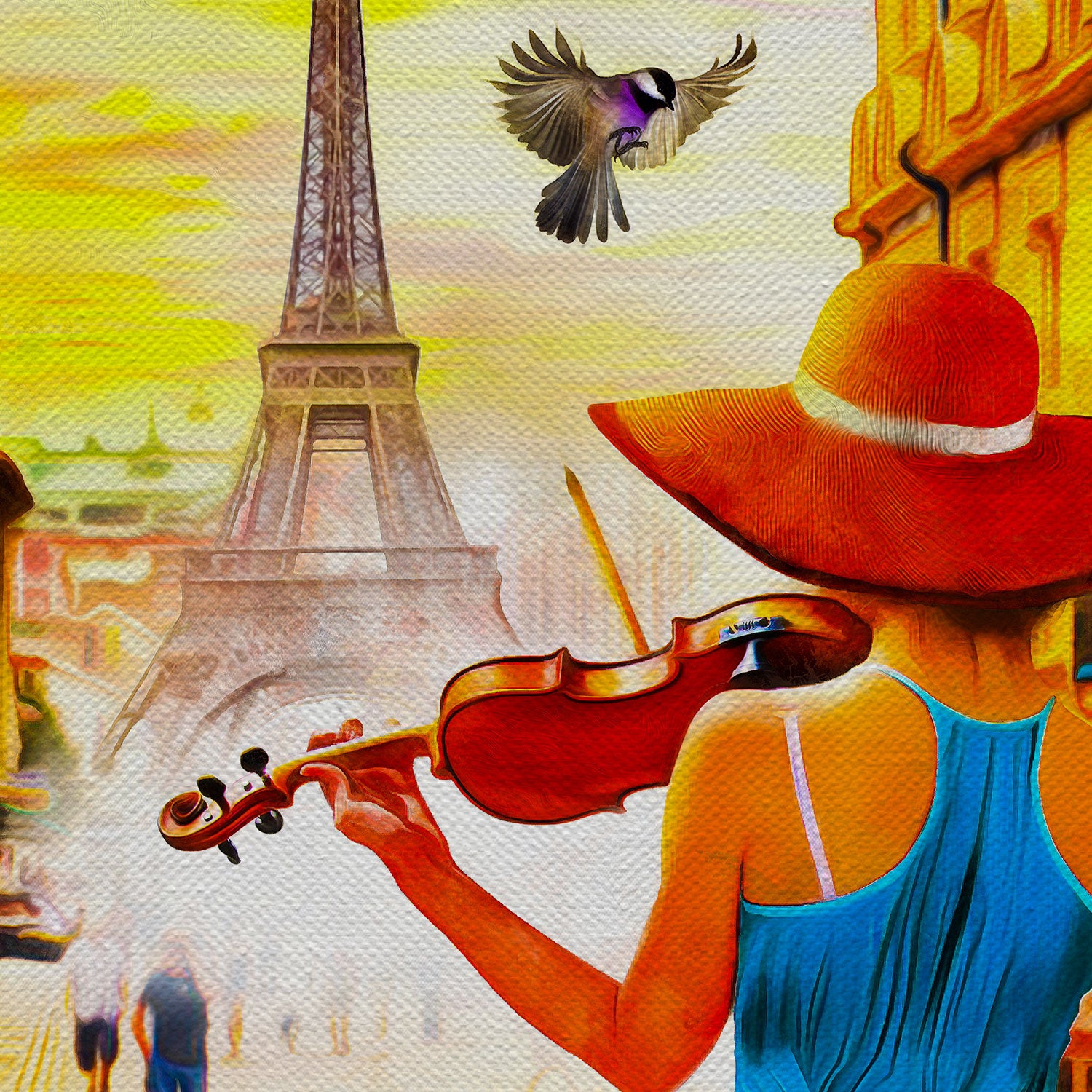 Girl With Violin Painting Style Canvas Wall Art