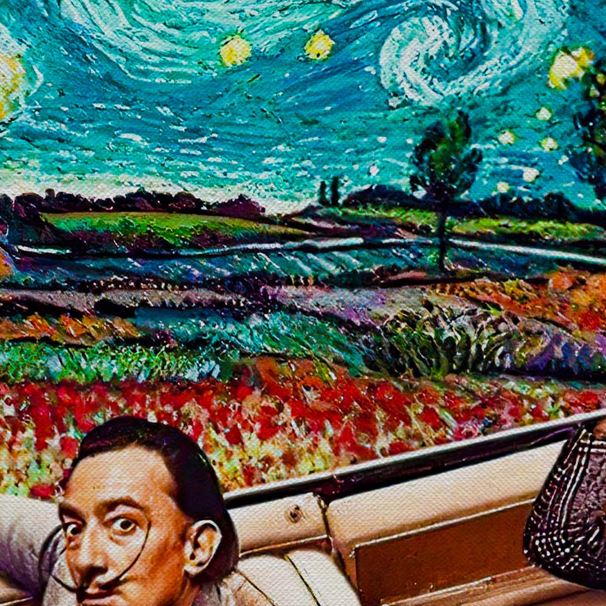 Frida Dali Van Gogh In Car Starry Night Canvas Wall Art