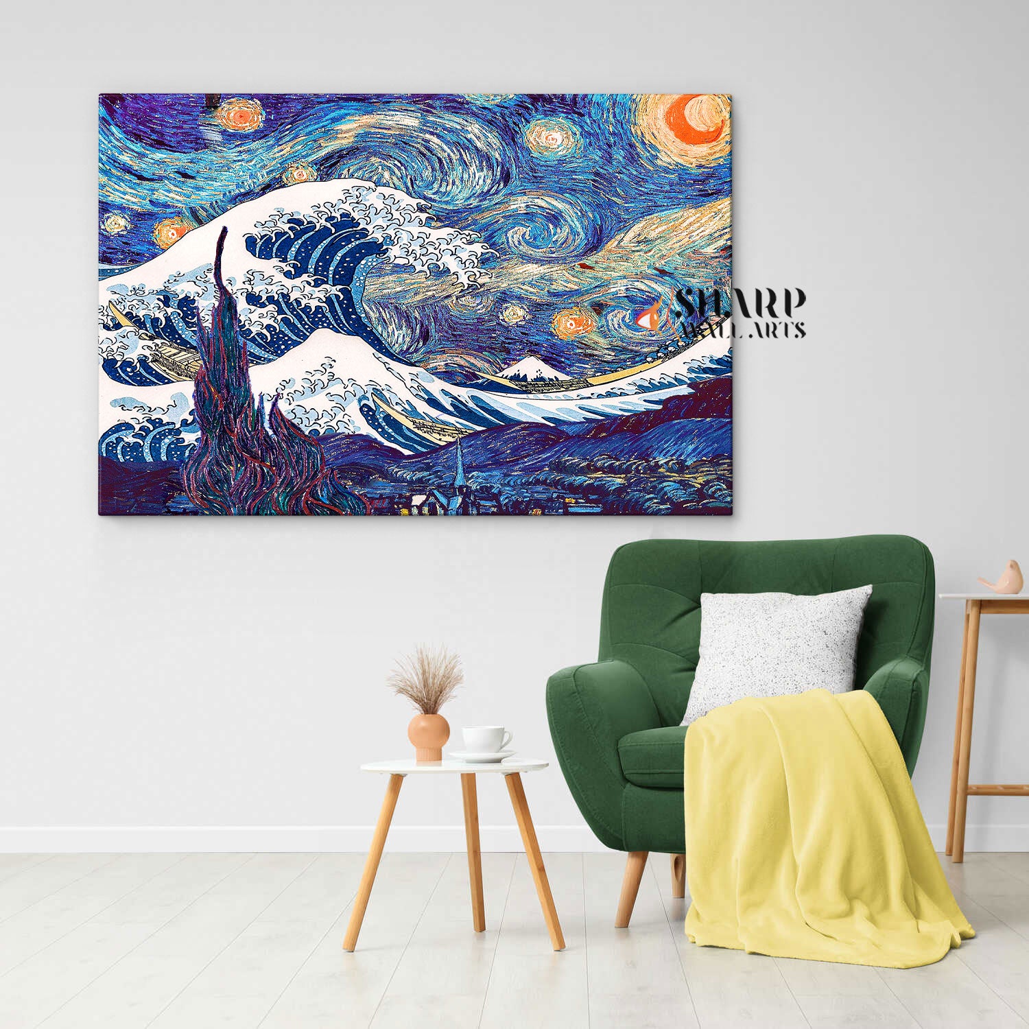 Van Gogh Starry Night And Great Wave Of Kanagawa Canvas Wall Art