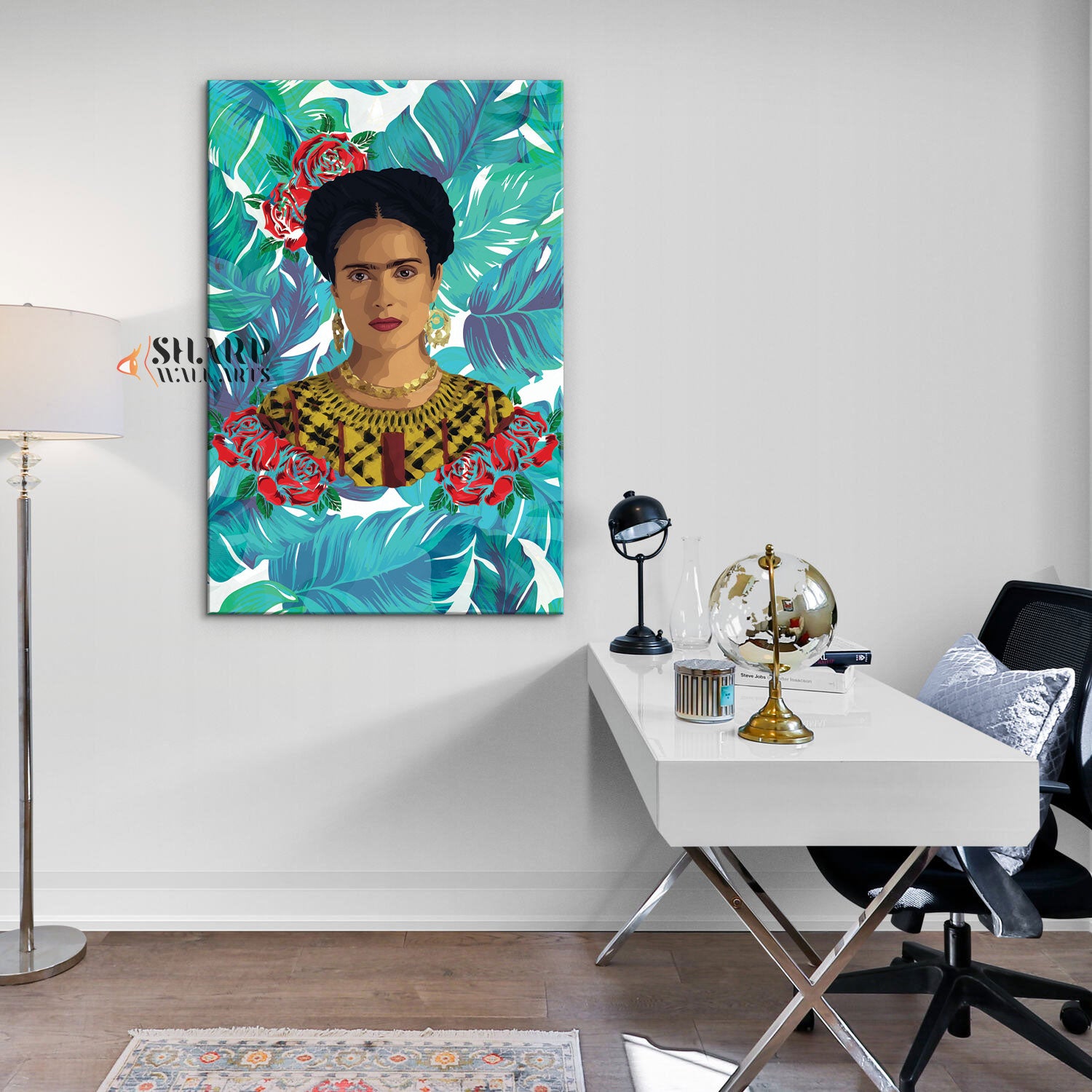 Frida Kahlo Portrait Leaf Canvas Wall Art