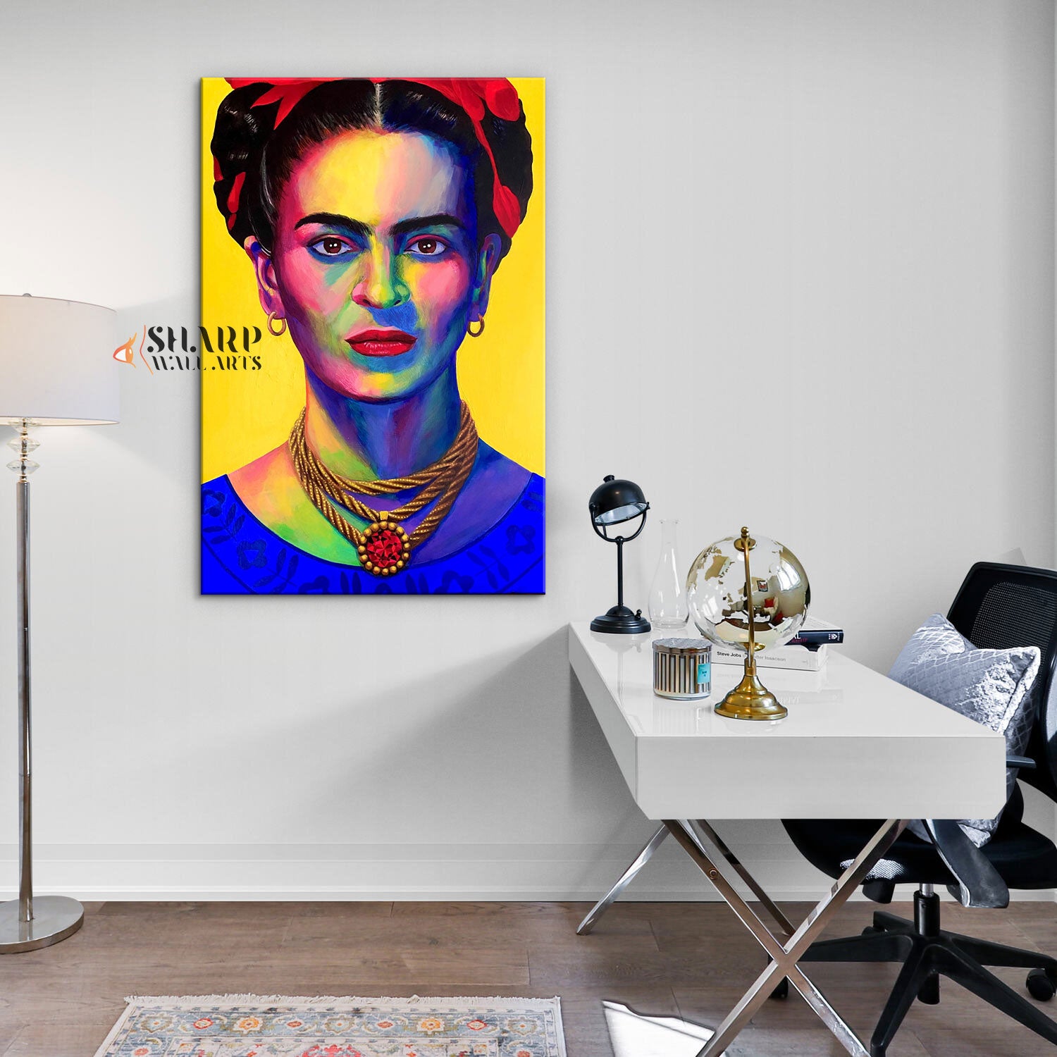 Frida Kahlo Portrait Blue and Yellow Canvas Wall Art
