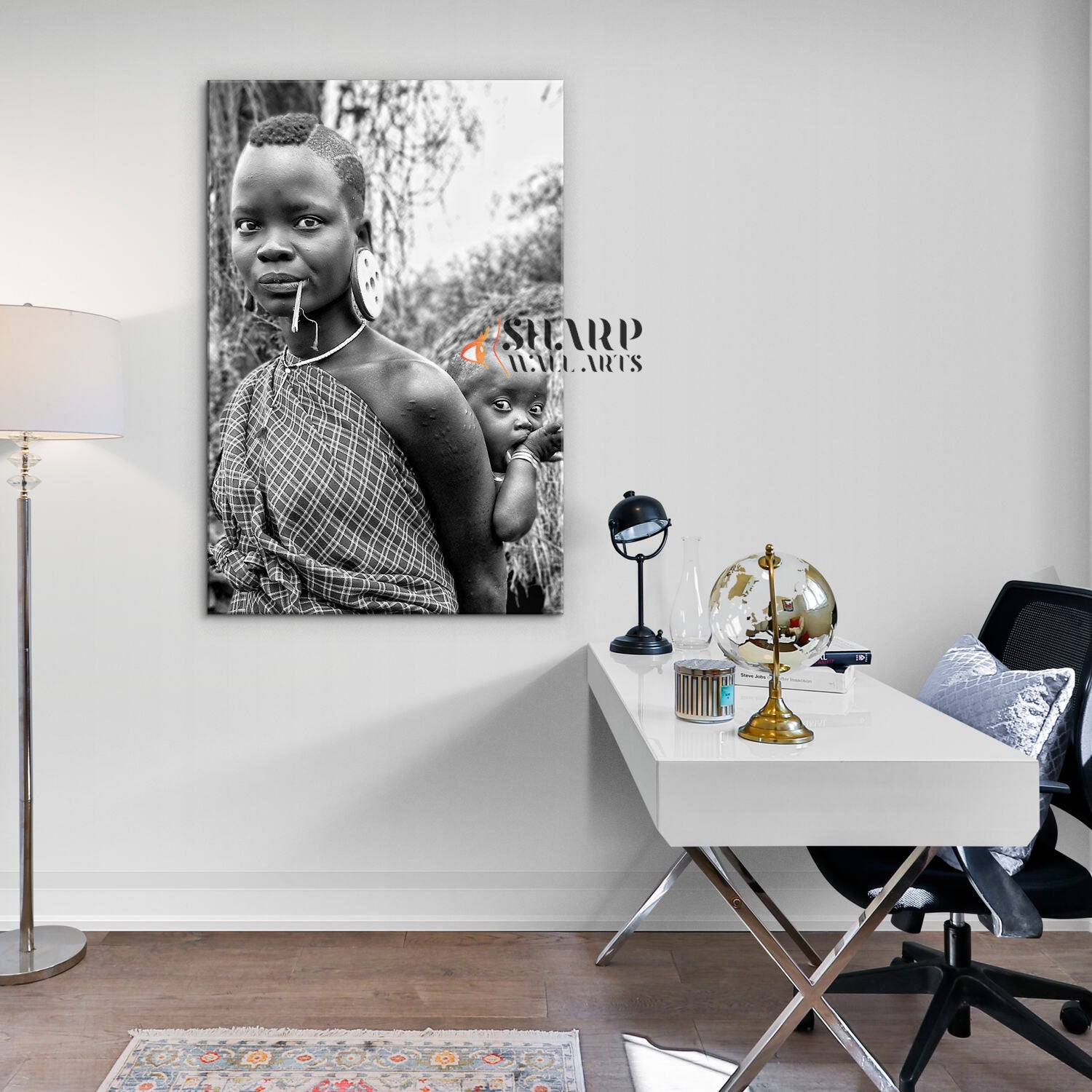 African Woman Carrying Baby On Back Canvas Wall Art