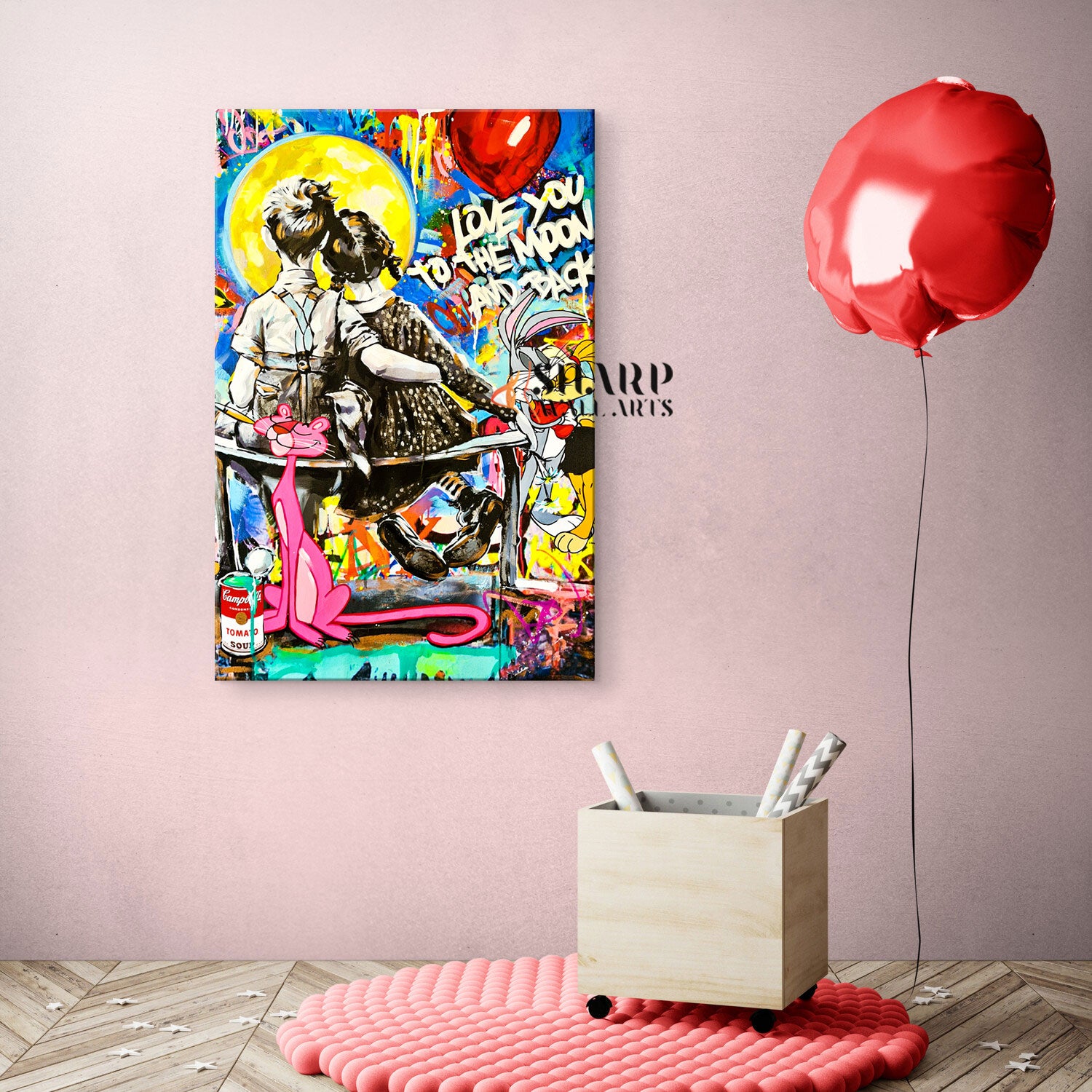 Banksy Kids Love You To The Moon Canvas Wall Art