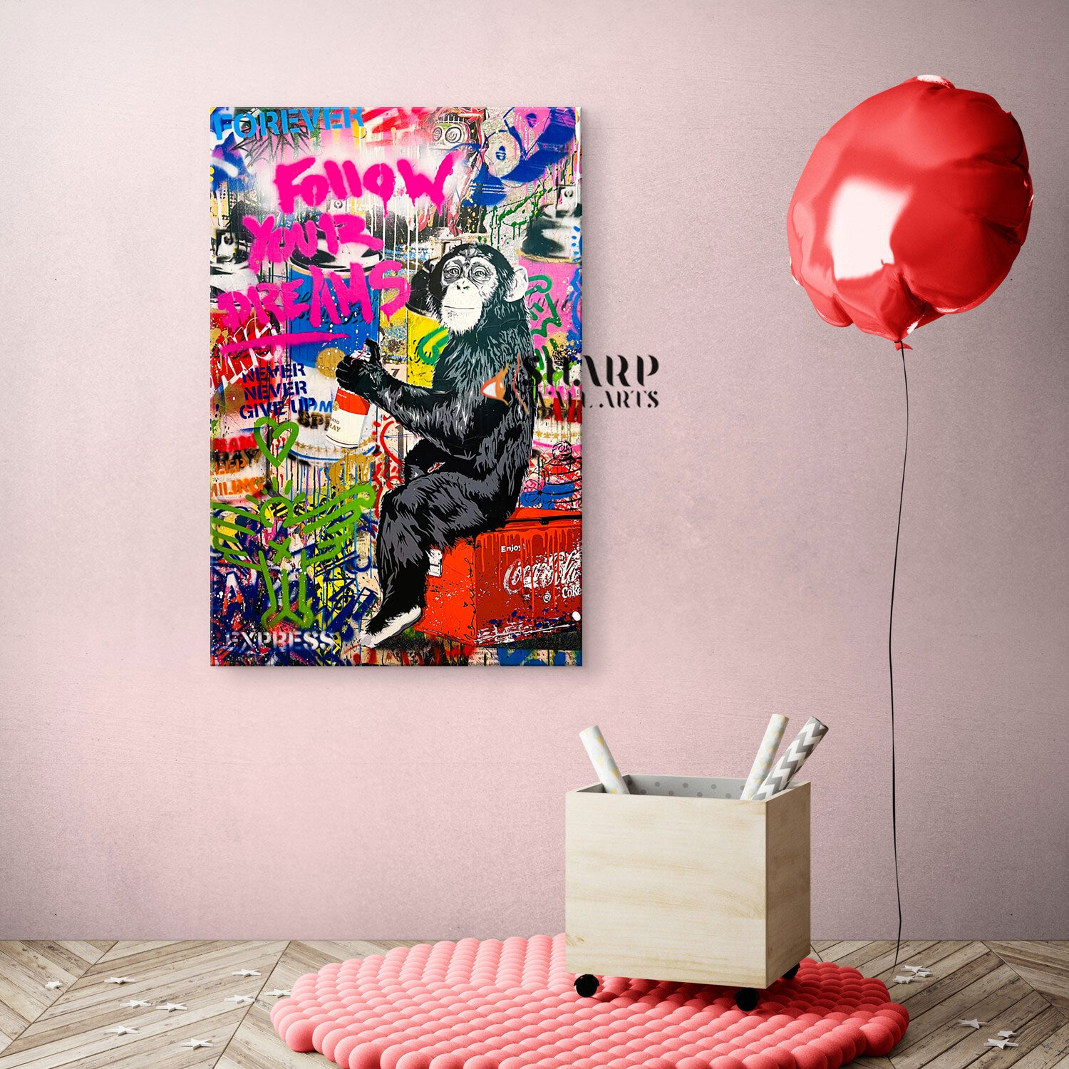Banksy Monkey Follow Your Dream Canvas Wall Art