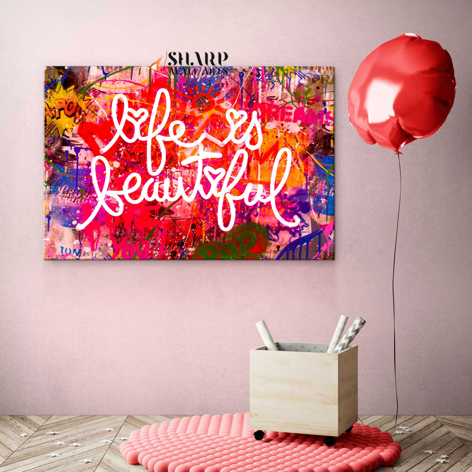 Banksy Life Is Beautiful Neon Sign Canvas Wall Art