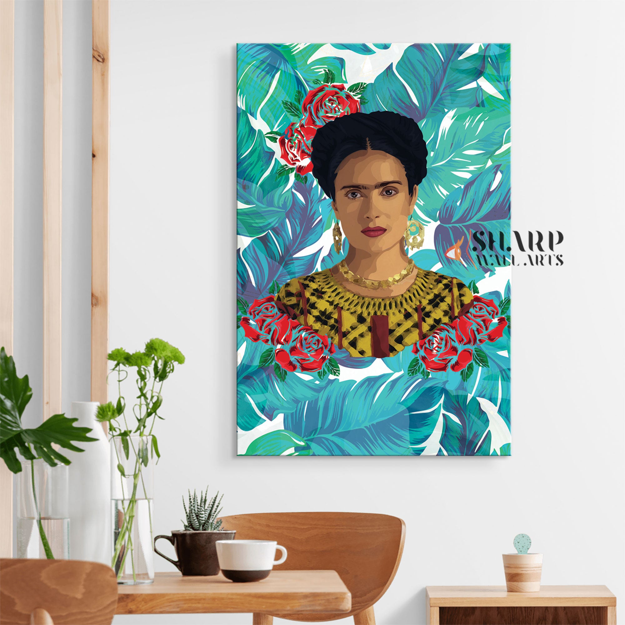 Frida Kahlo Portrait Leaf Canvas Wall Art