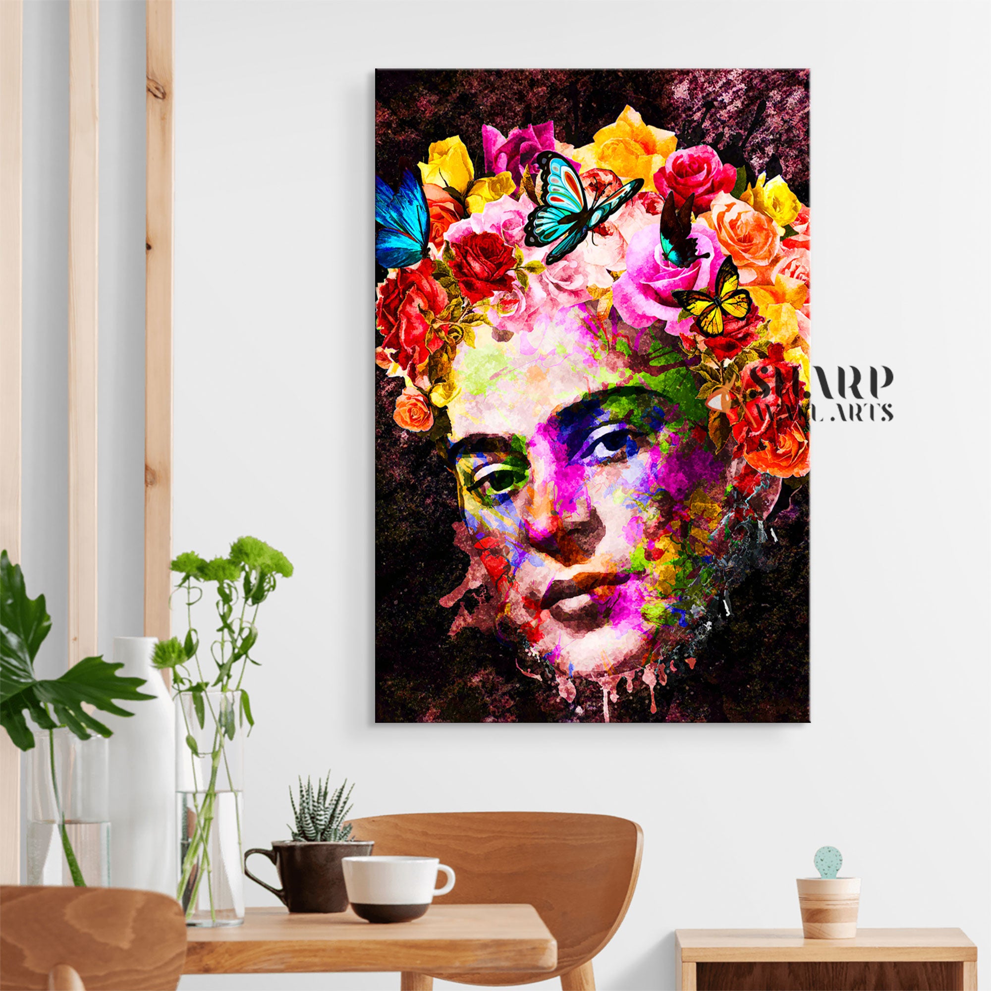 Frida Kahlo Floral Watercolour Canvas Wall Art