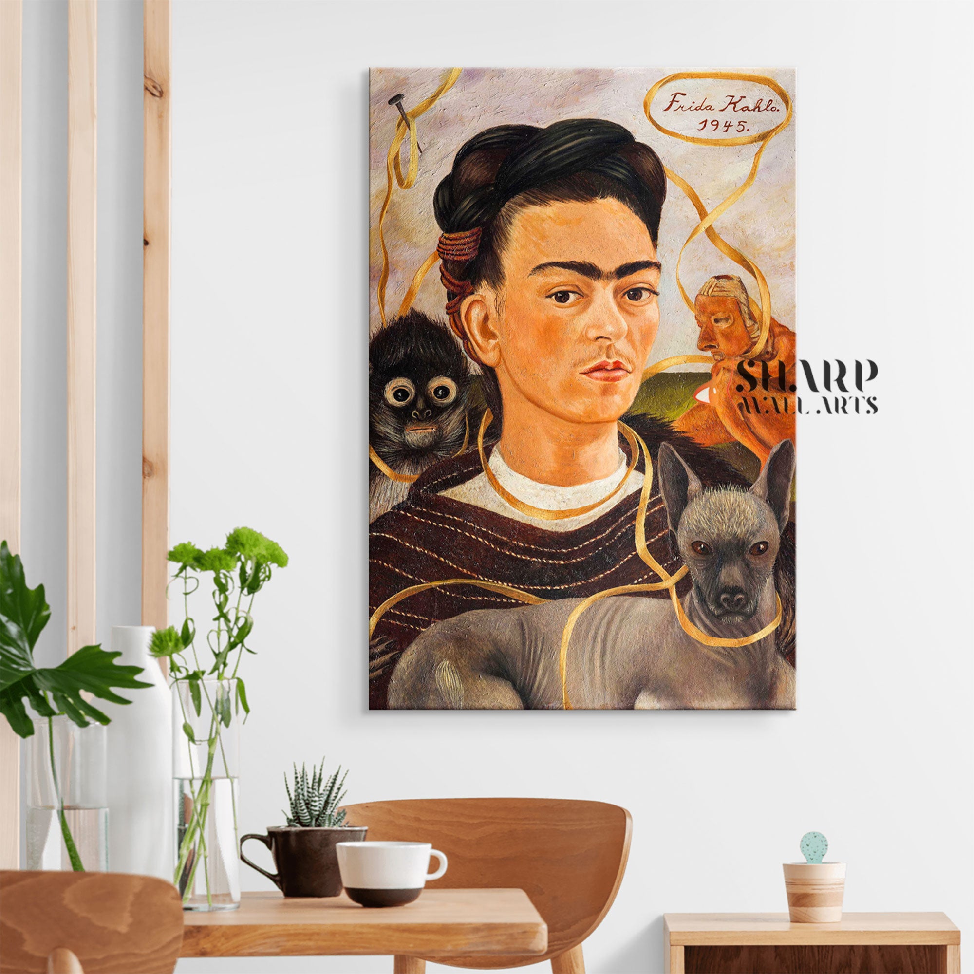 Frida Kahlo Self Portrait With Small Monkey Canvas Wall Art