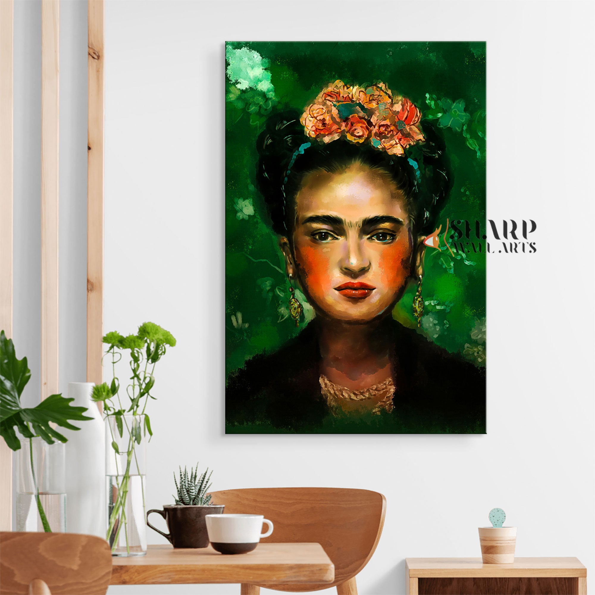 Frida Kahlo Portrait With Orange Flowers In Hair Canvas Wall Art