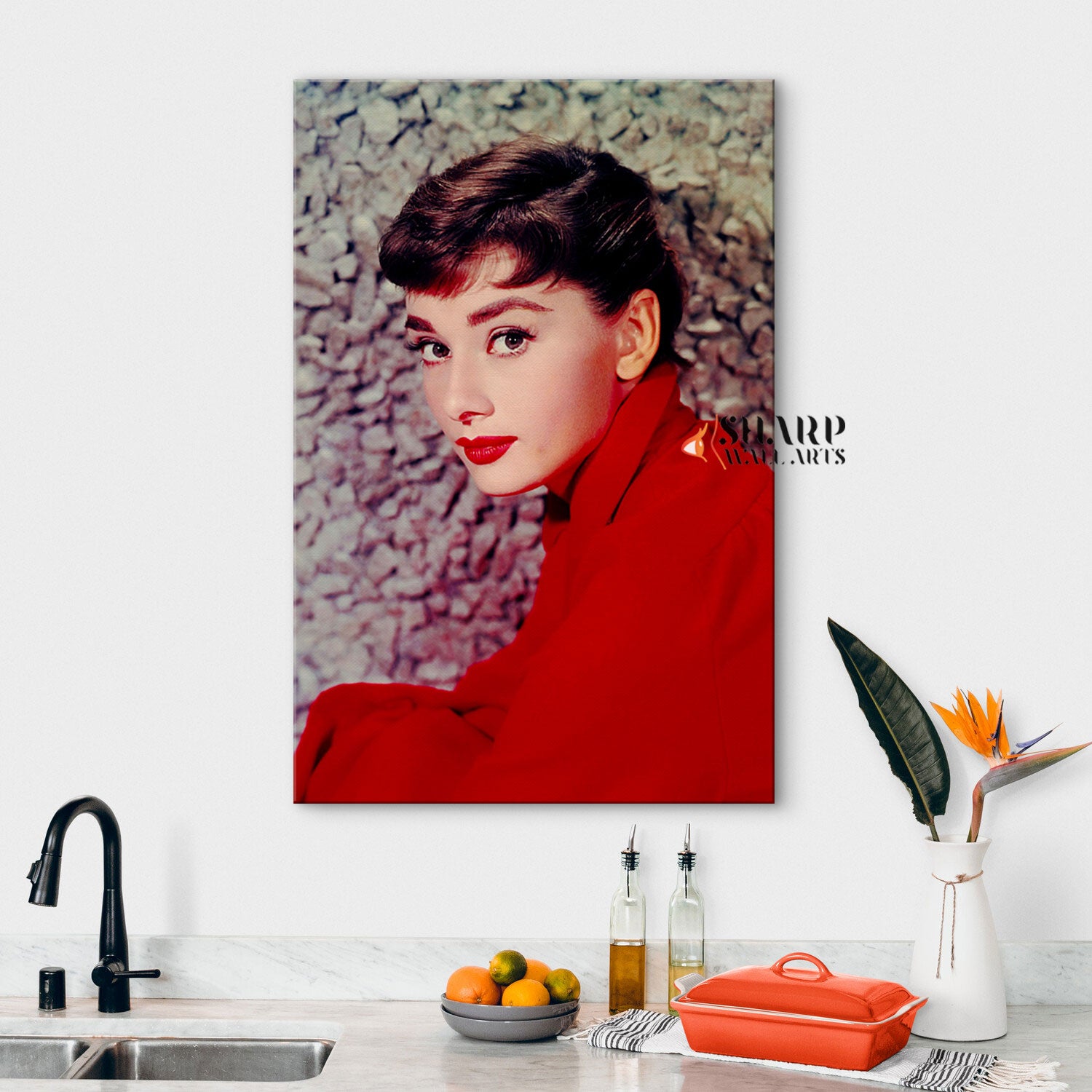 Audrey Hepburn In Red Dress Wall Art Canvas