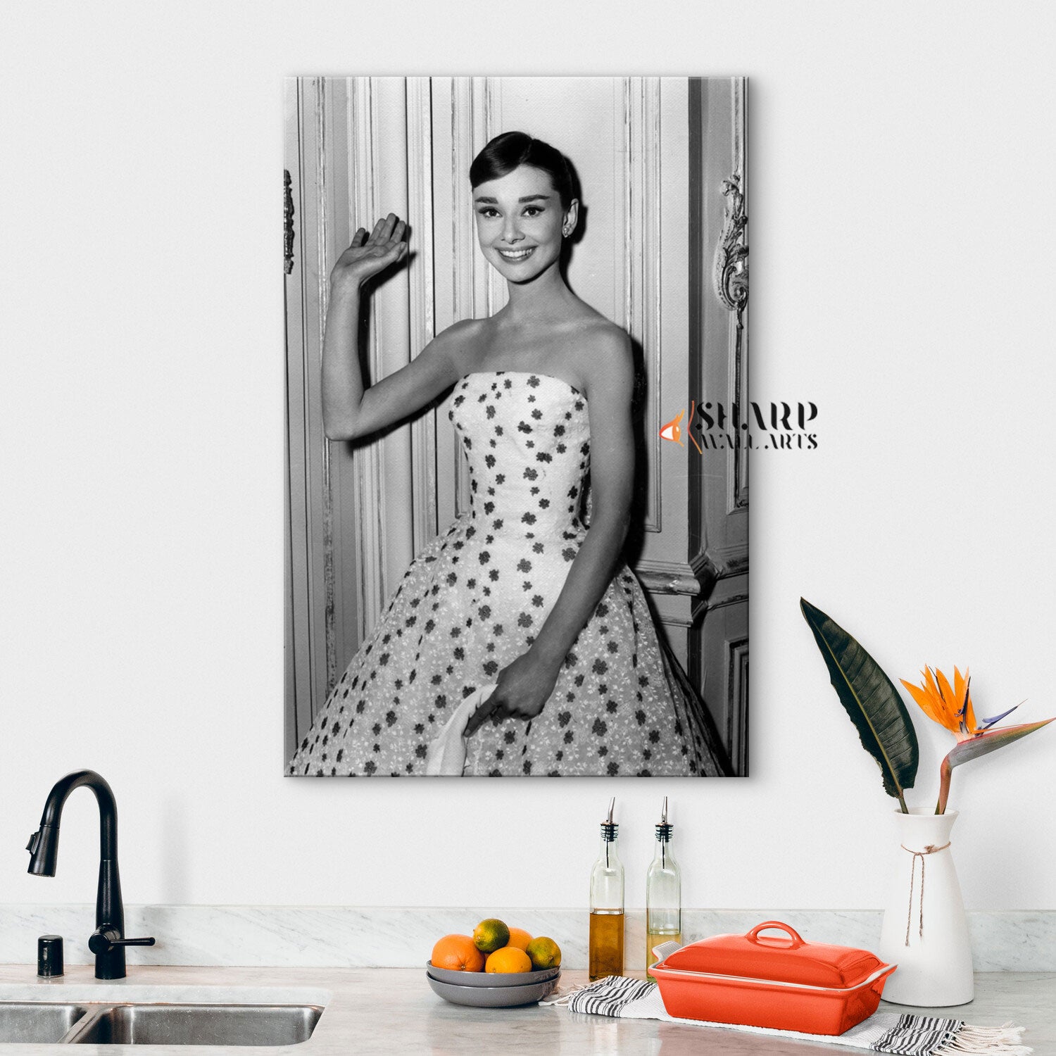 Audrey Hepburn White Dress Canvas Wall Art