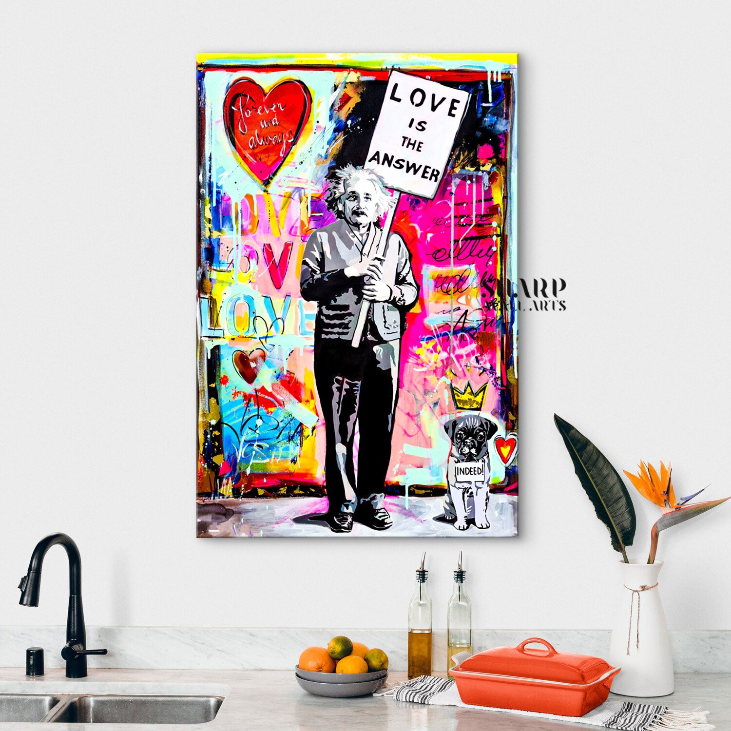 Einstein With Puppy Love Is The Answer Canvas Wall Art