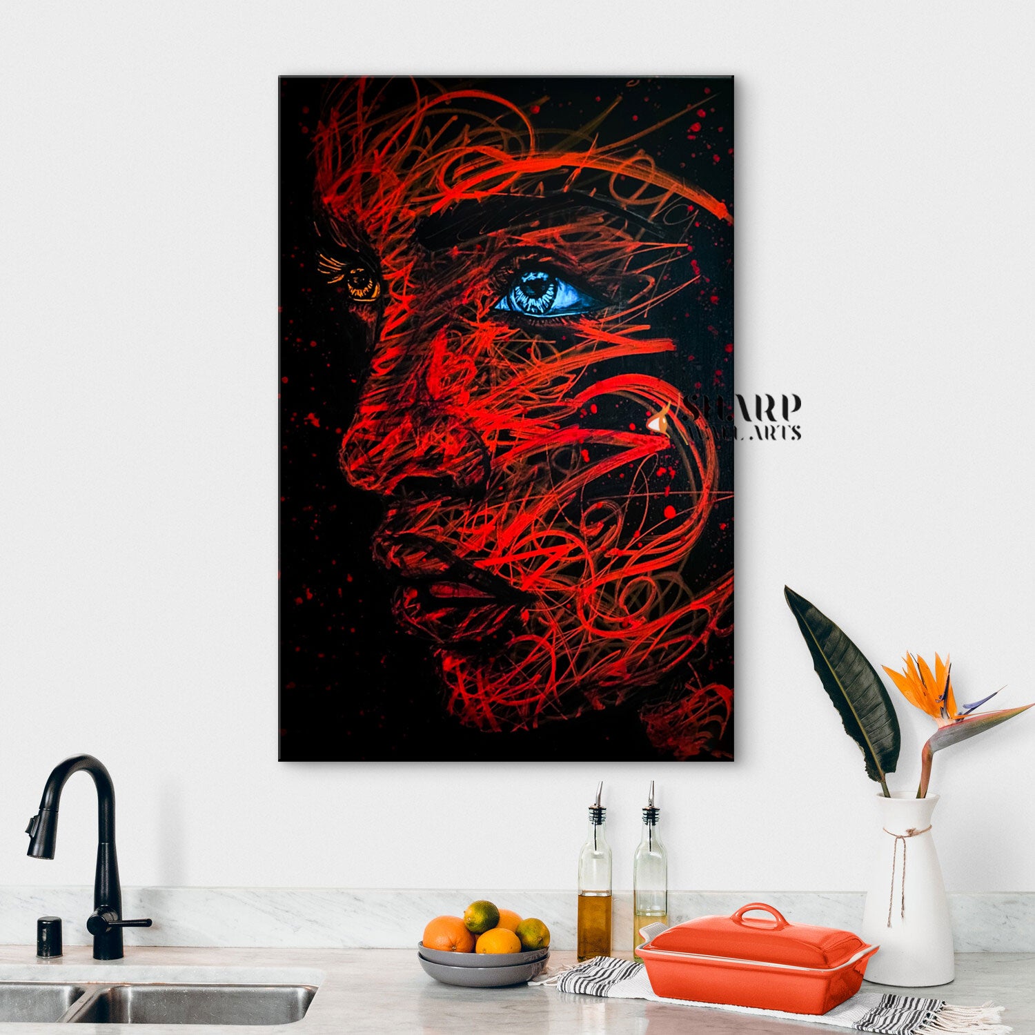 Portrait Abstract Red Canvas Wall Art