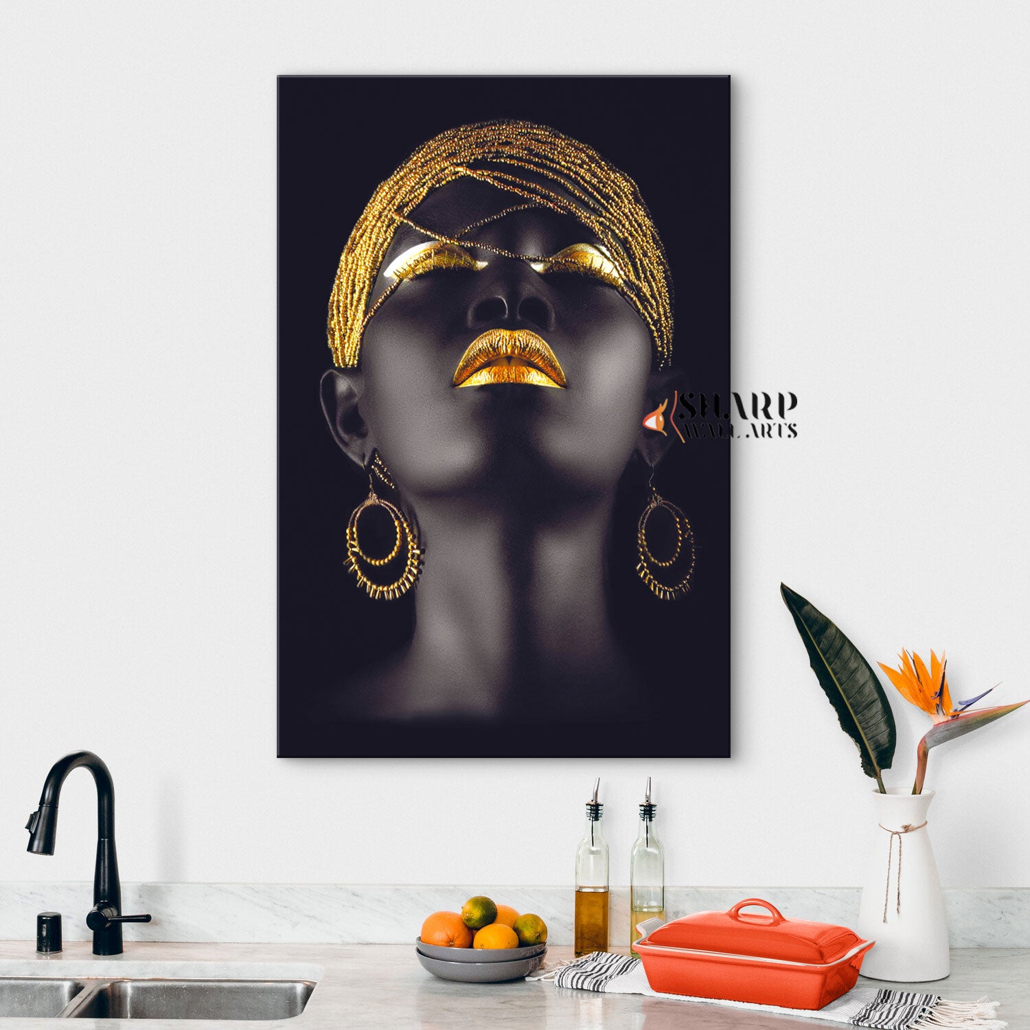 Black Woman With Golden Makeup Canvas Wall Art