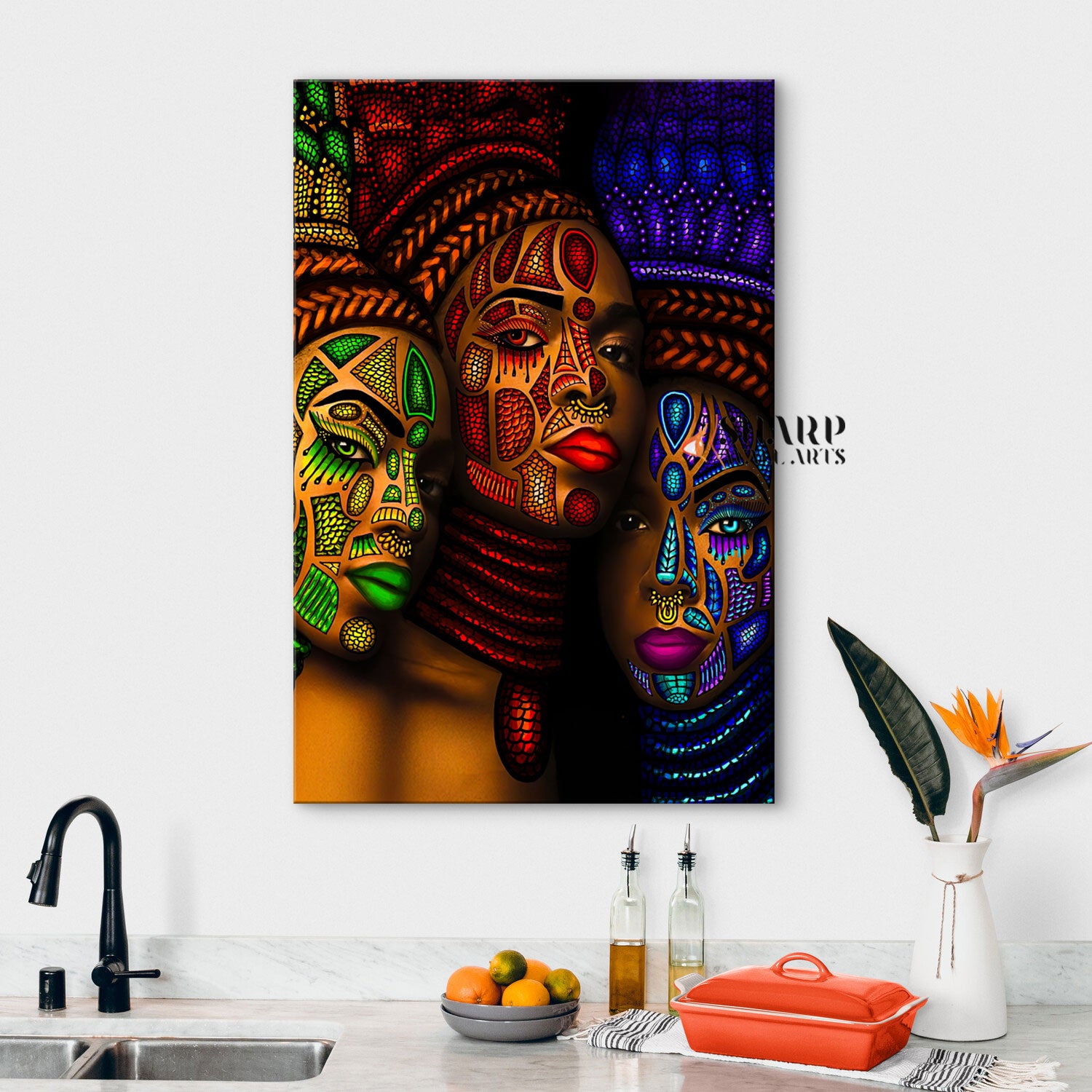 African American Women With Ethnic Tracery Canvas Wall Art