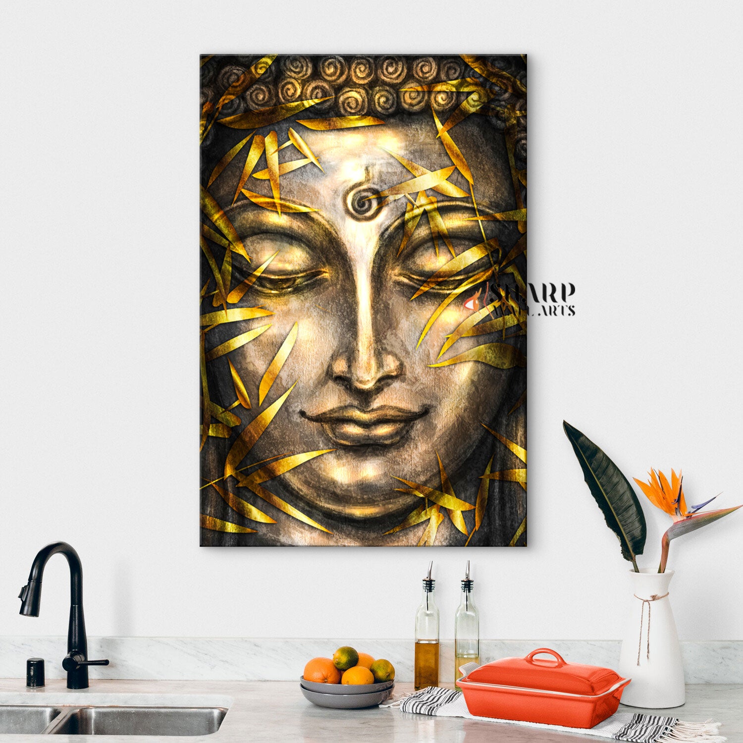 Buddha Floral Gold Canvas Wall Art