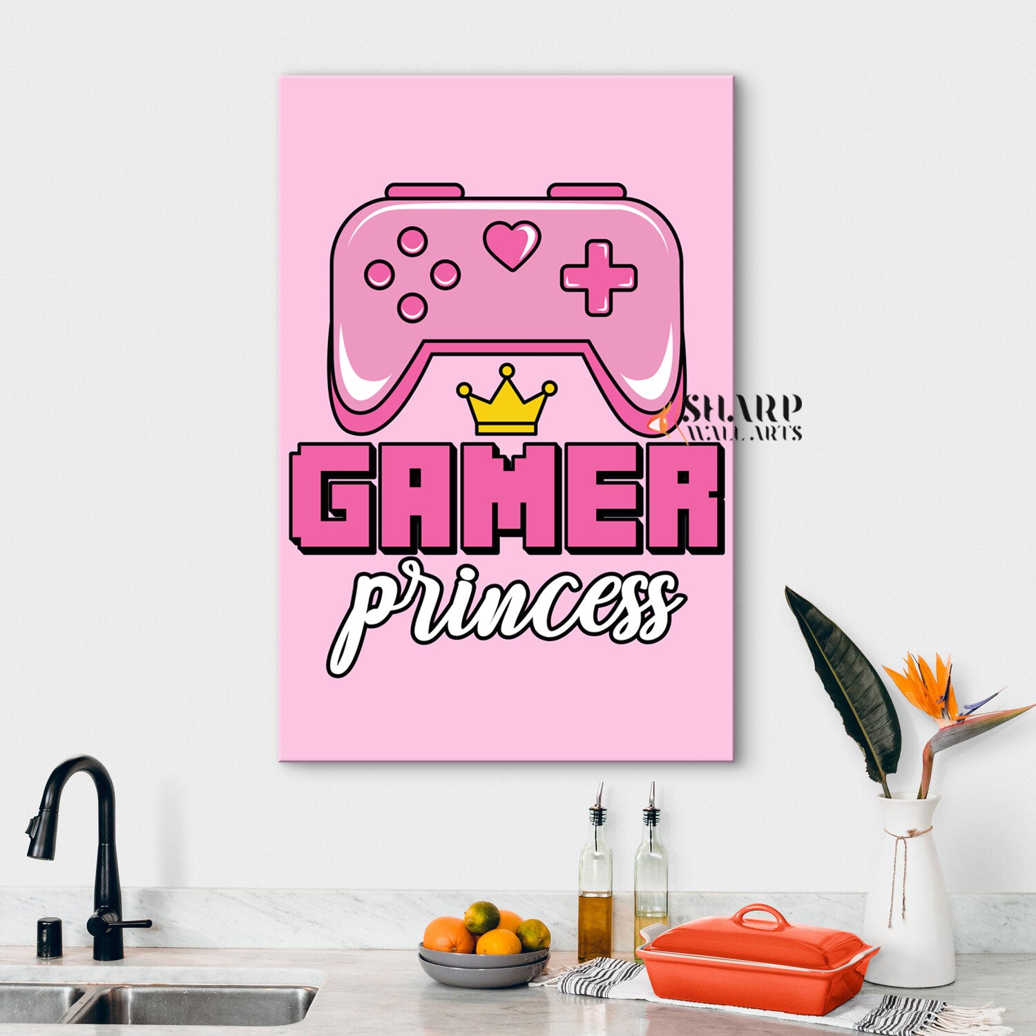 Video Game Controller Pink Canvas Wall Art