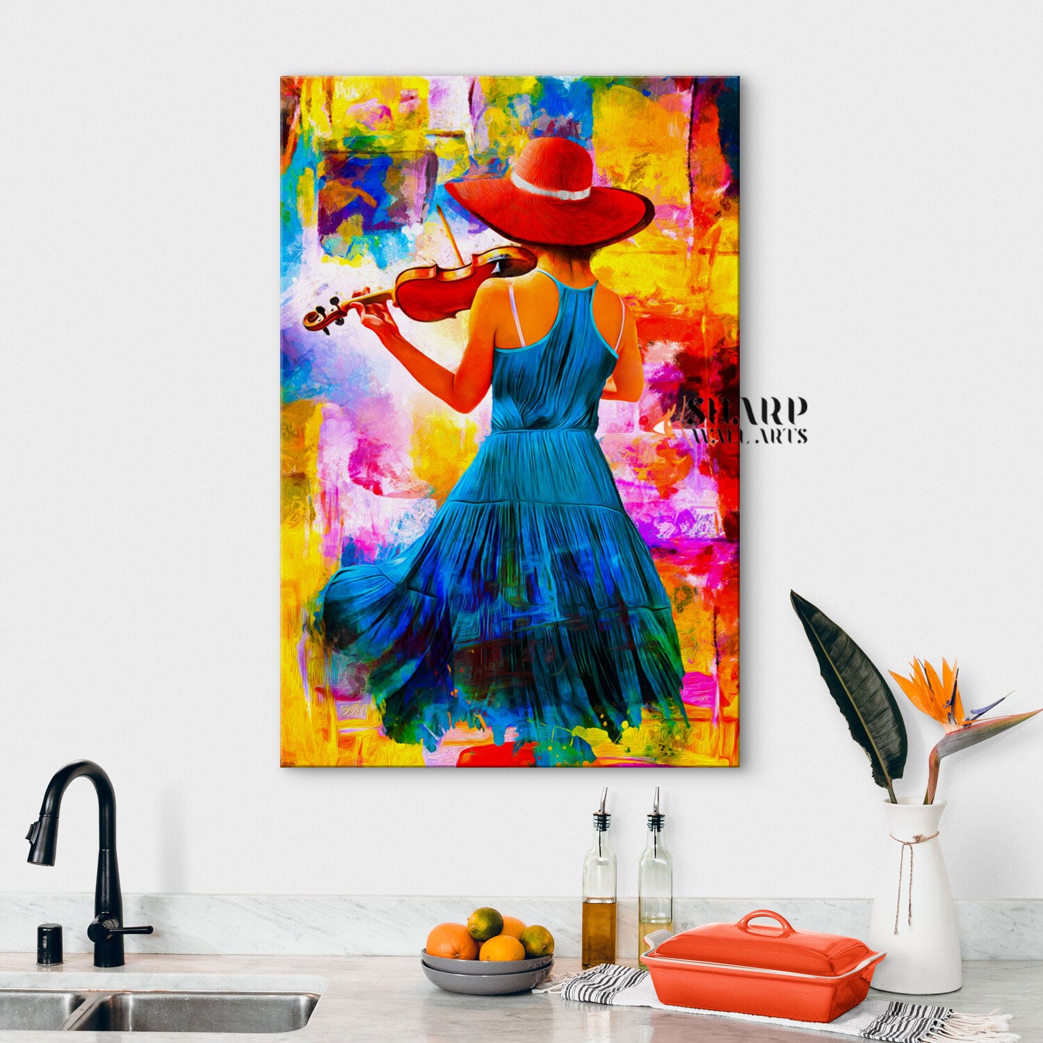 Girl With Violin Canvas Wall Art