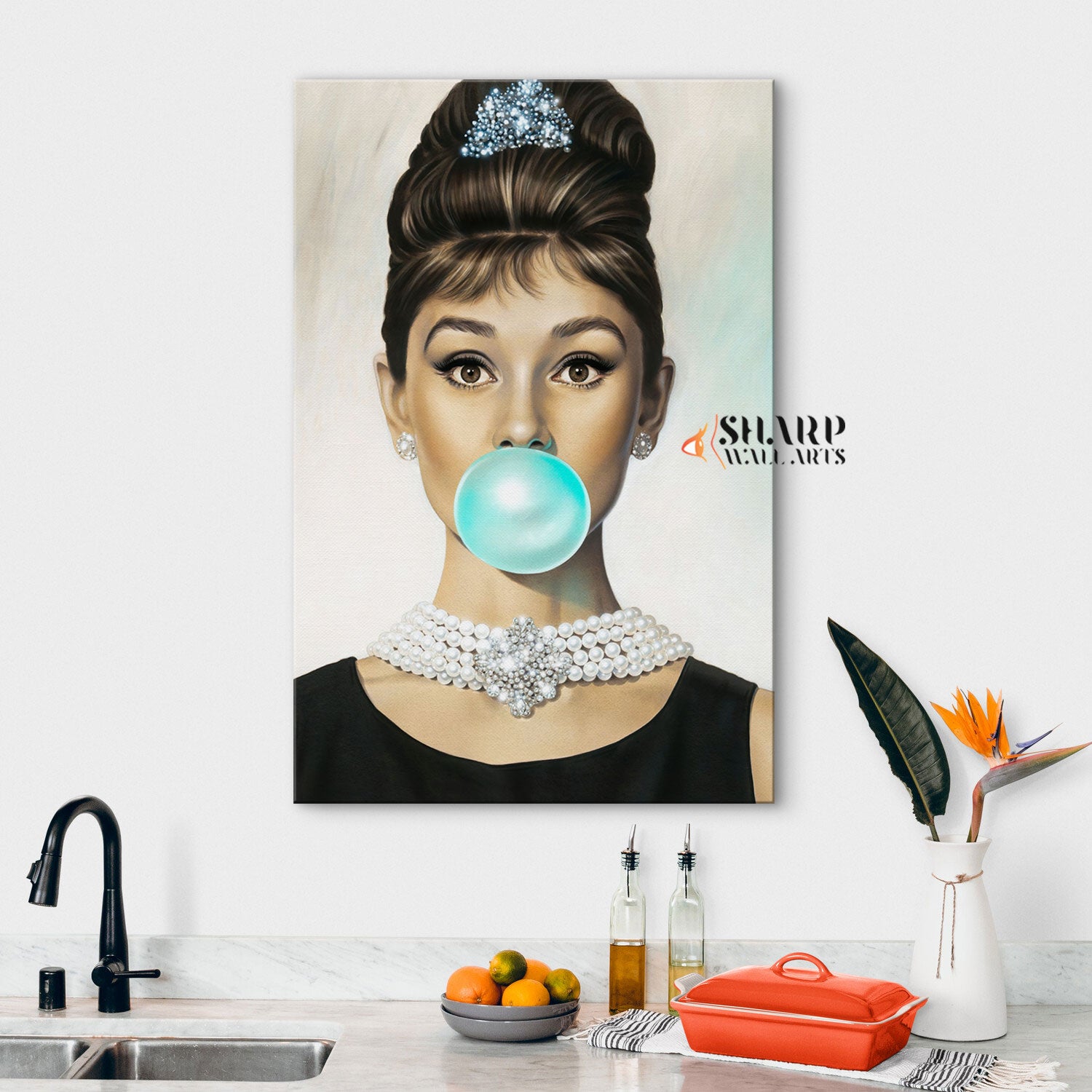 Audrey Hepburn Bubble Gum Canvas Print