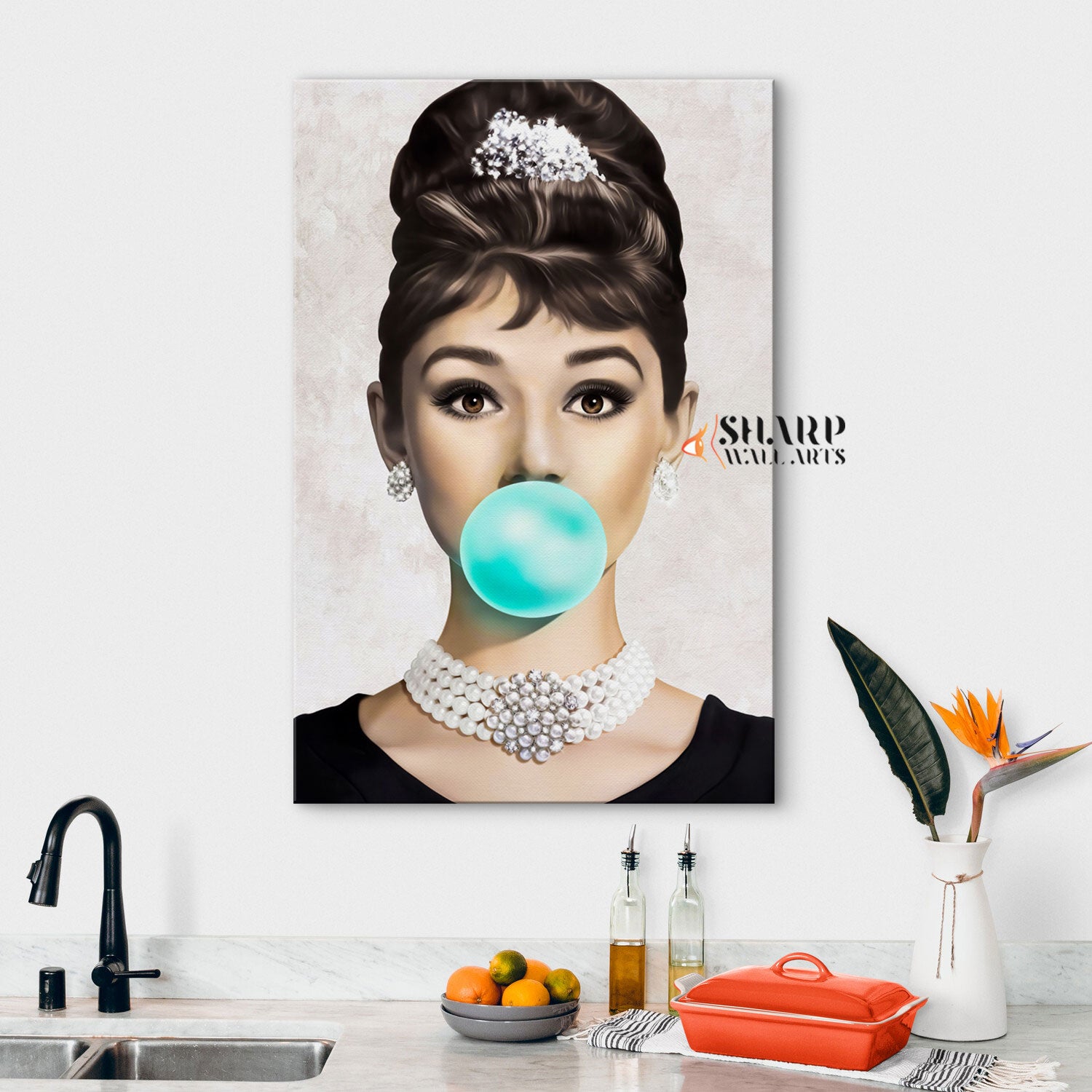 Audrey Hepburn Bubble Gum Canvas Wall Art
