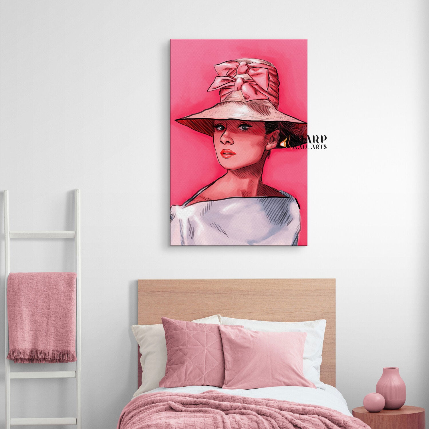 Audrey Hepburn In Pink Hat Wall Art Canvas