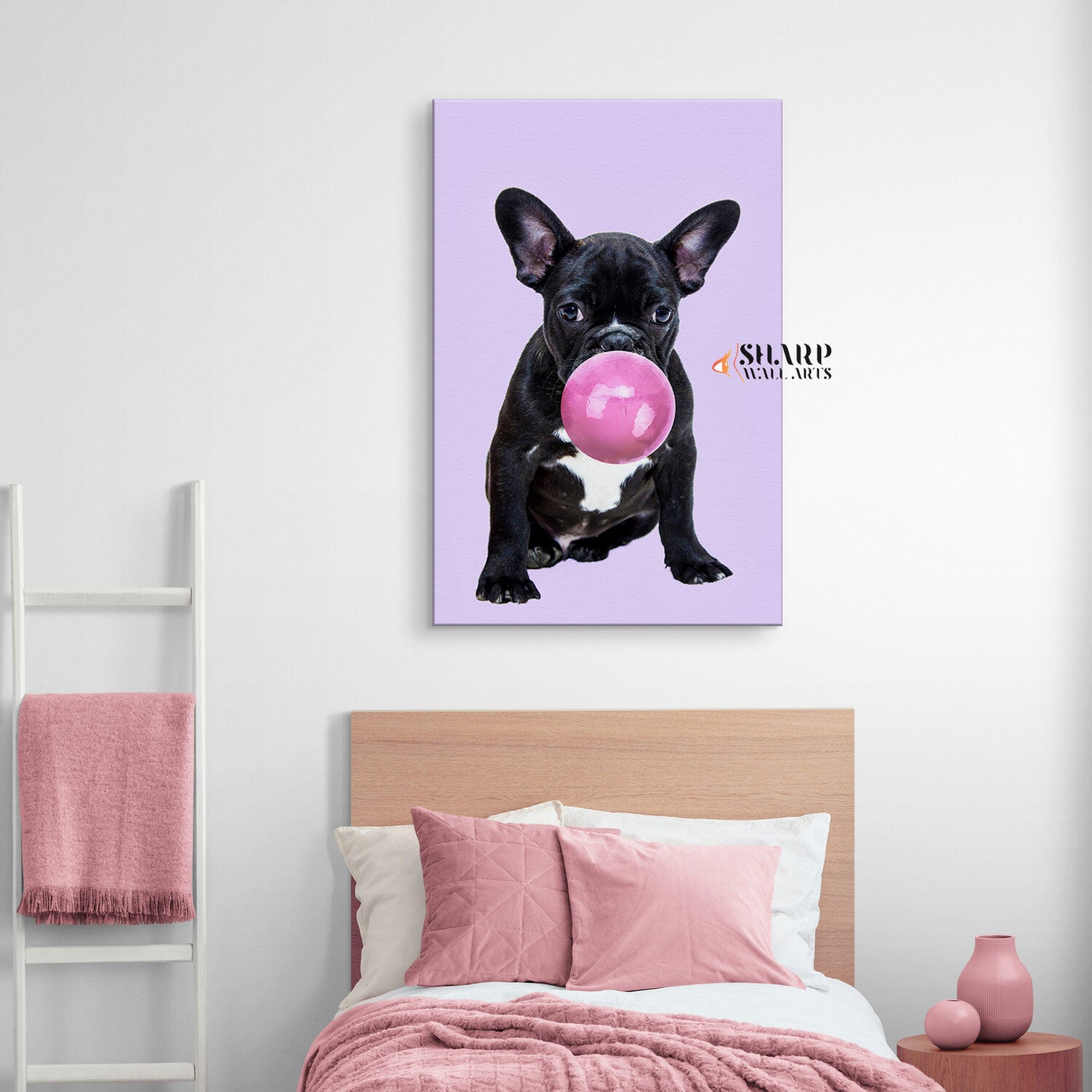 French Bulldog Bubble Gum Canvas Wall Art