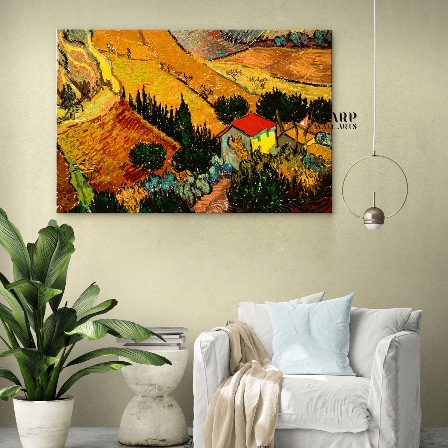 Vincent van Gogh Landscape With House And Ploughman Canvas Wall Art