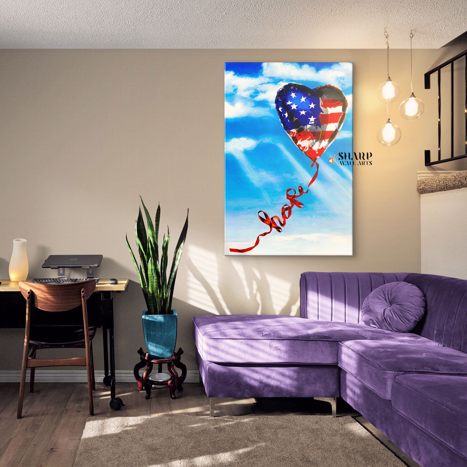 American Flag Balloon Canvas Wall Art