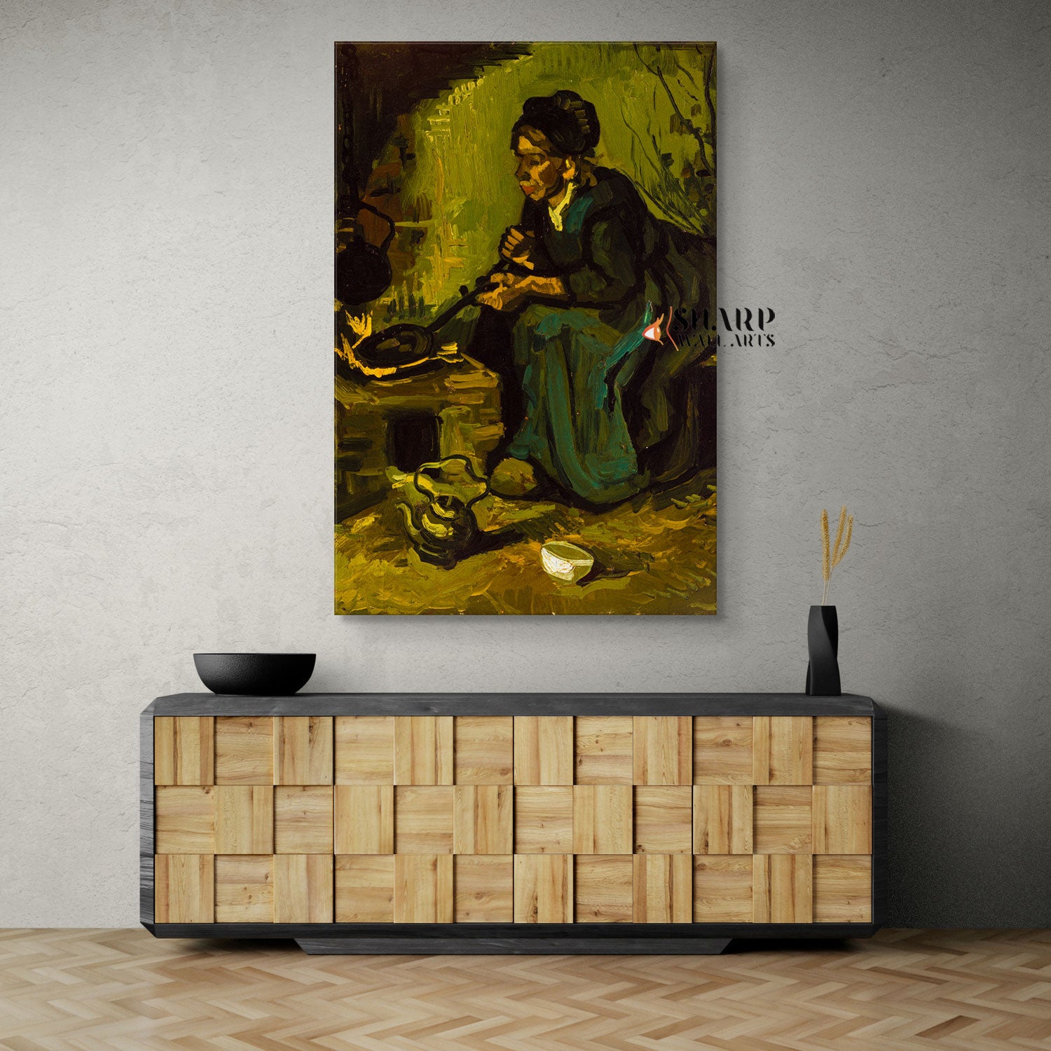 Vincent van Gogh A Peasant Woman Cooking Canvas Wall Art